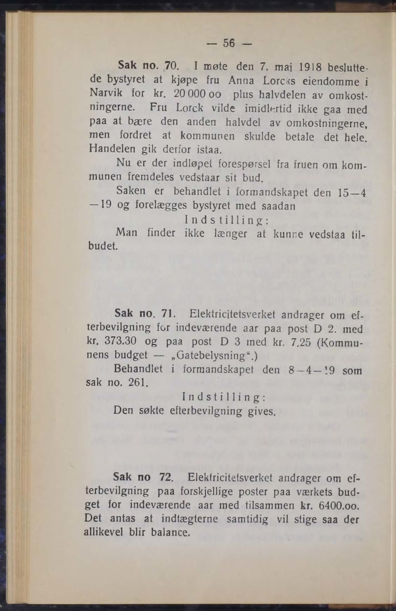 Narvik kommune. Formannskap , AIN/K-18050.150/A/Ab/L0009: Møtebok, 1919