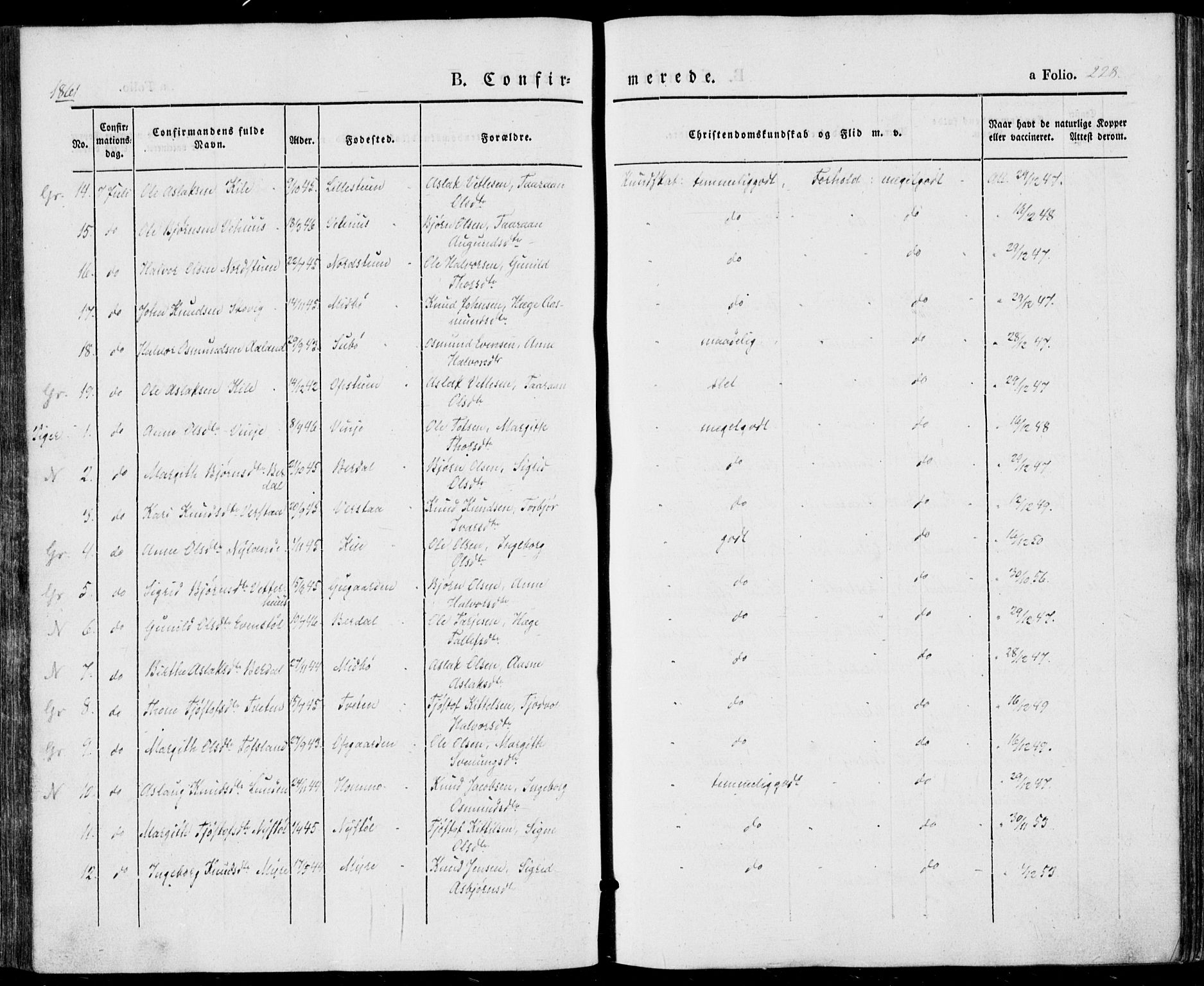 Vinje kirkebøker, SAKO/A-312/F/Fa/L0004: Parish register (official) no. I 4, 1843-1869, p. 228