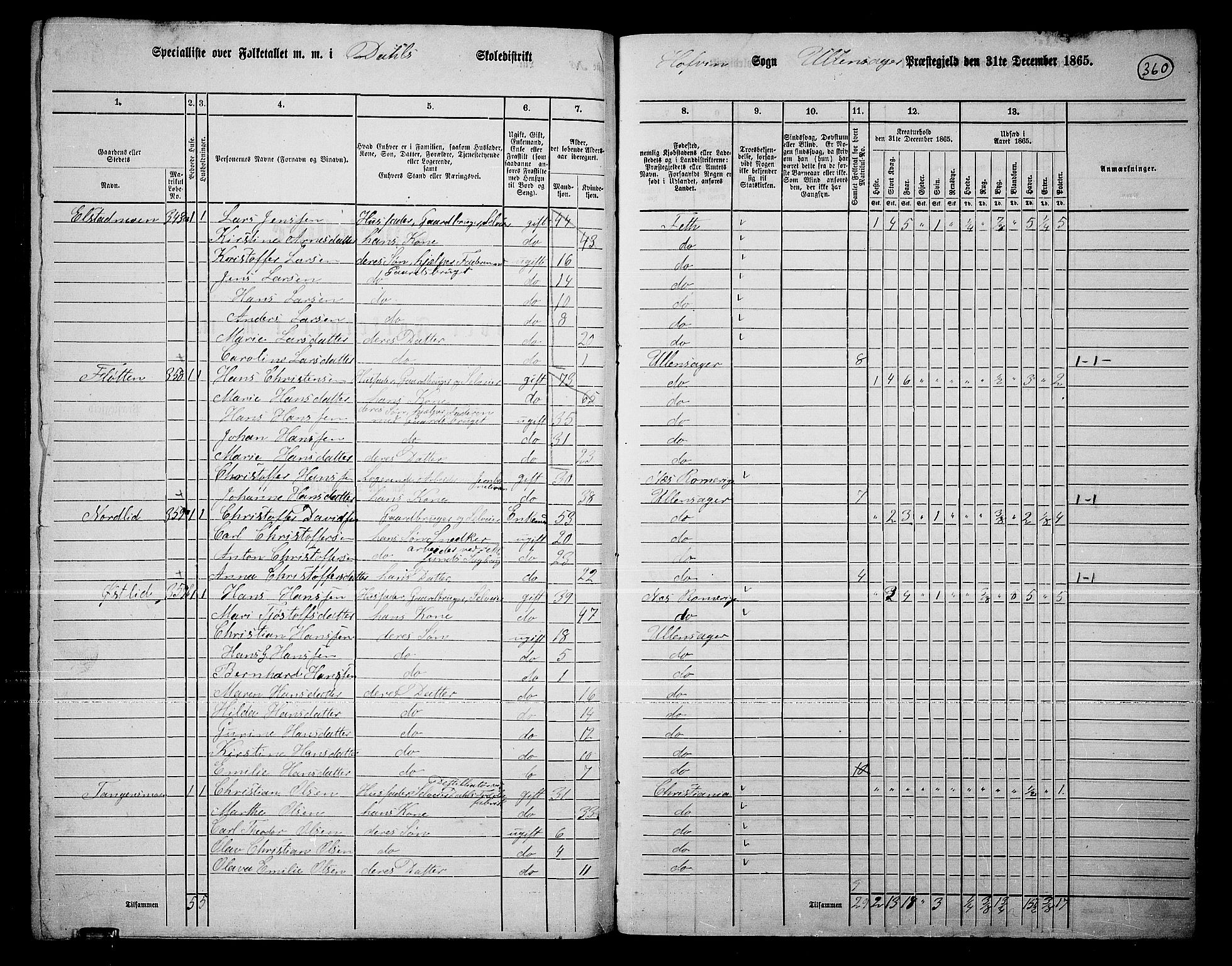 RA, 1865 census for Ullensaker, 1865, p. 306