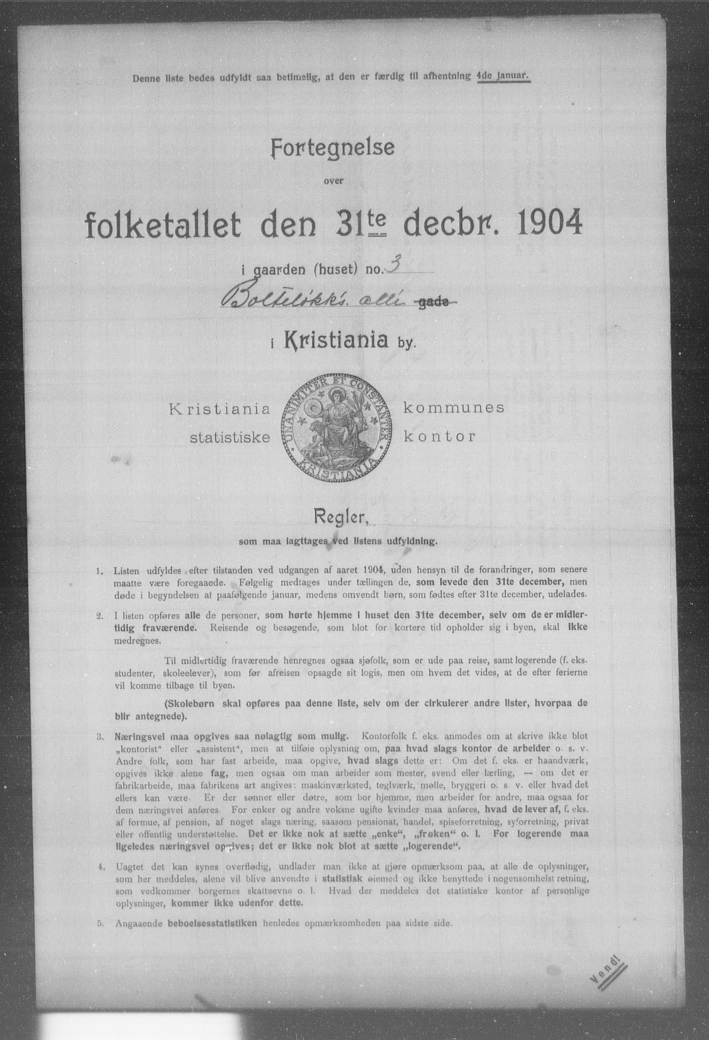 OBA, Municipal Census 1904 for Kristiania, 1904, p. 1657