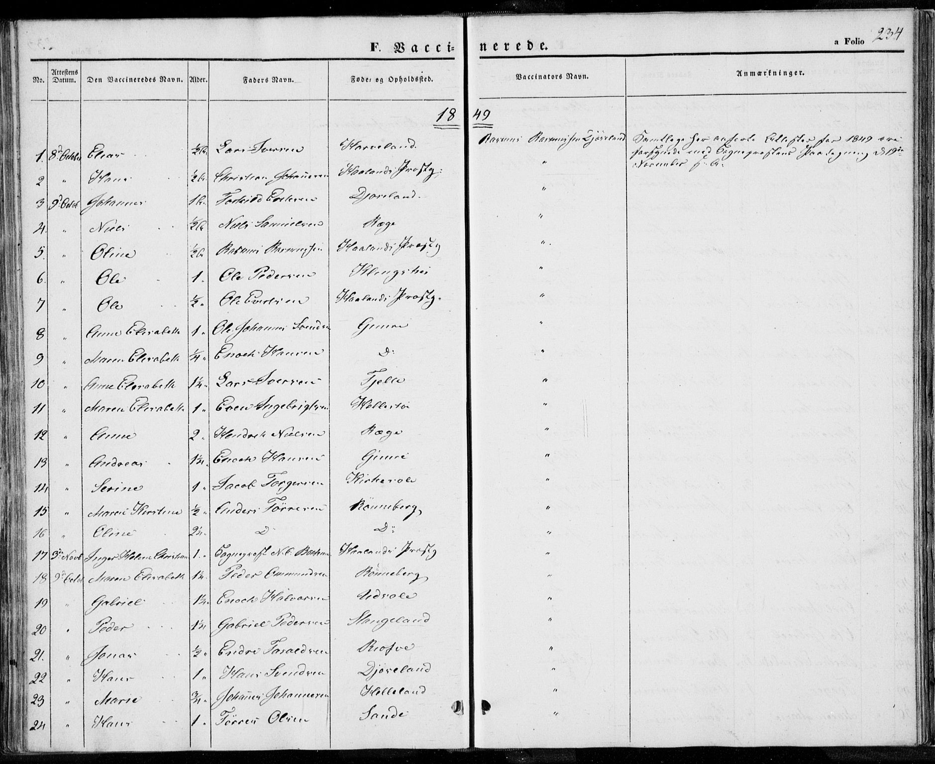 Håland sokneprestkontor, SAST/A-101802/001/30BA/L0006: Parish register (official) no. A 6, 1842-1853, p. 234