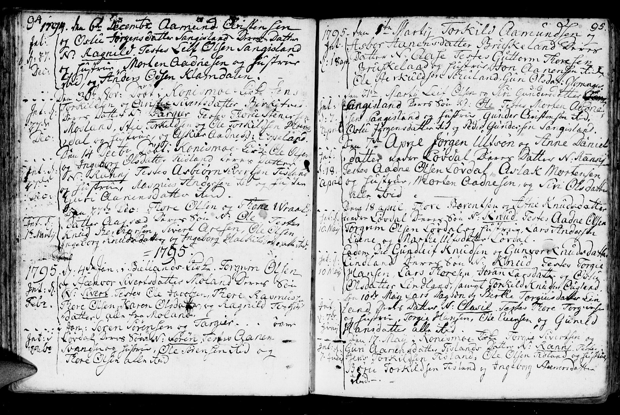 Holum sokneprestkontor, SAK/1111-0022/F/Fa/Fab/L0004: Parish register (official) no. A 4, 1774-1847, p. 94-95