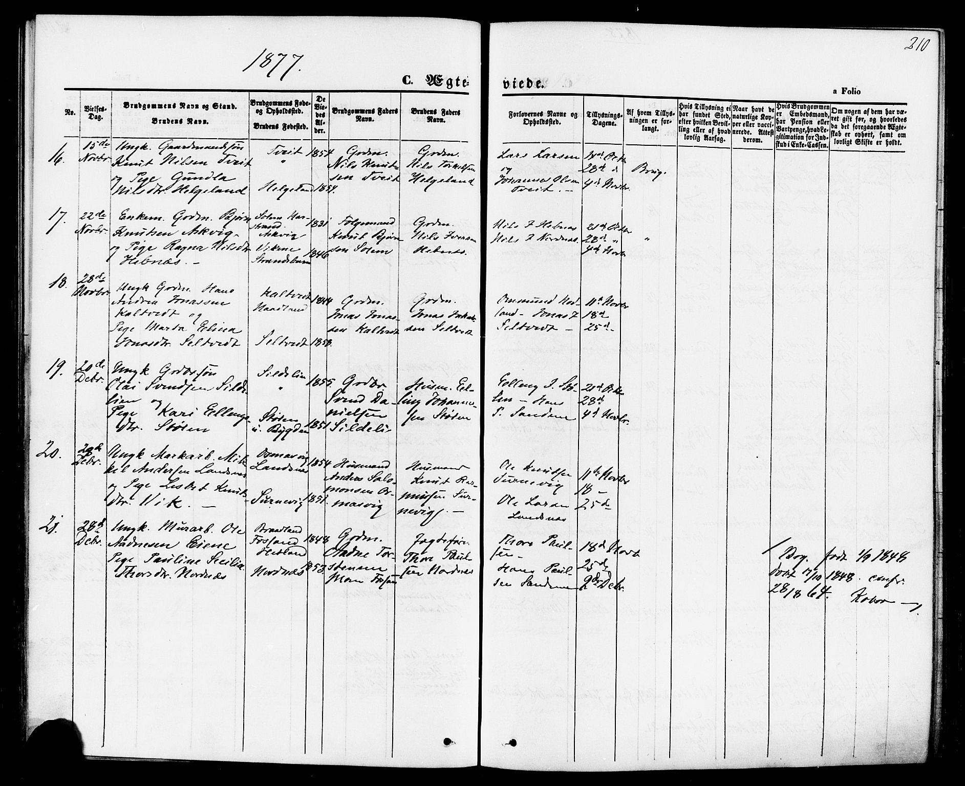 Jelsa sokneprestkontor, AV/SAST-A-101842/01/IV: Parish register (official) no. A 8, 1867-1883, p. 210