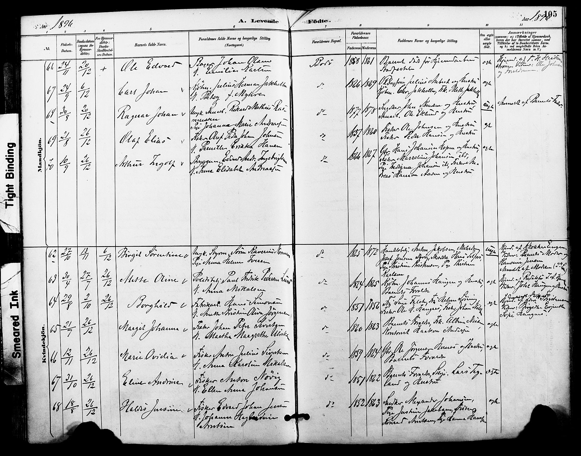 Ministerialprotokoller, klokkerbøker og fødselsregistre - Nordland, AV/SAT-A-1459/801/L0010: Parish register (official) no. 801A10, 1888-1899, p. 105