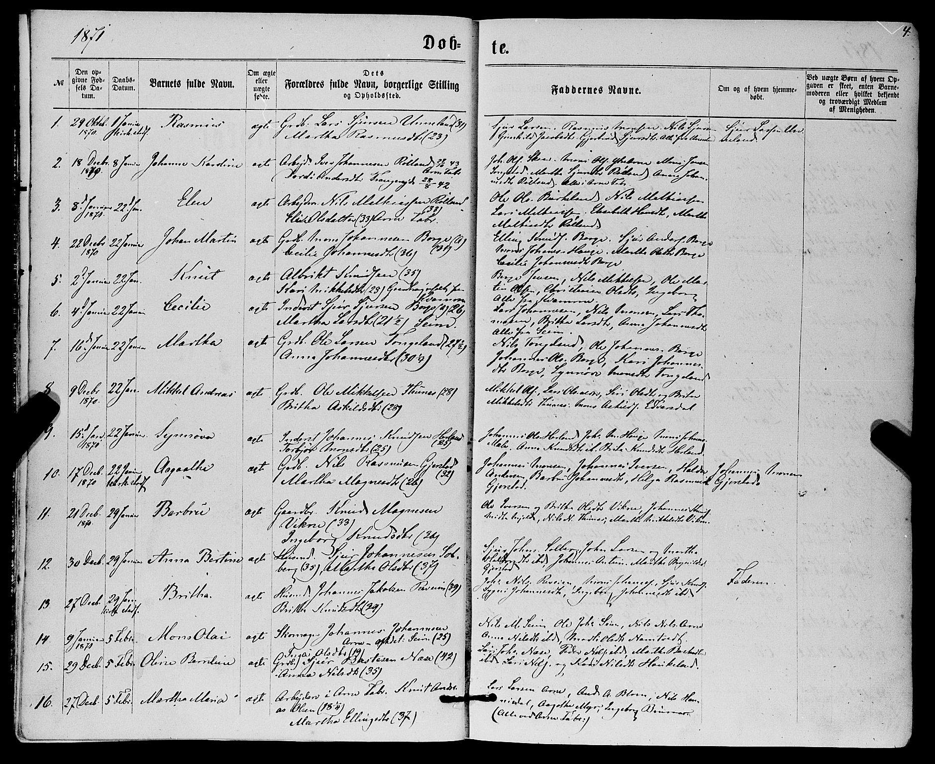 Haus sokneprestembete, SAB/A-75601/H/Haa: Parish register (official) no. A 18, 1871-1877, p. 4