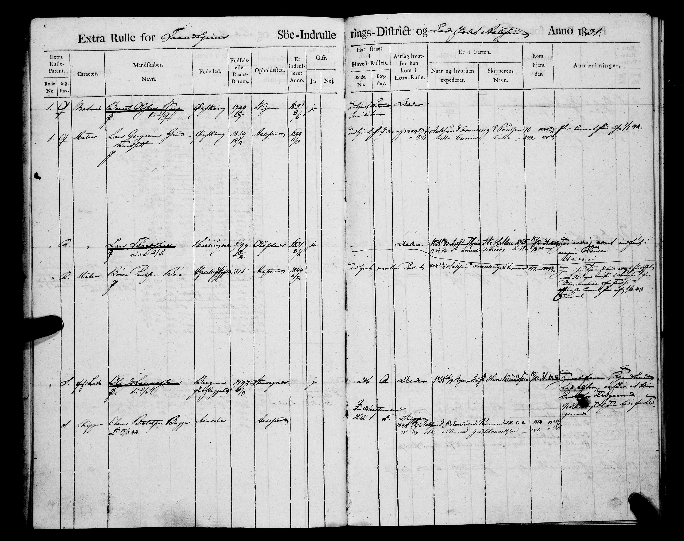 Sjøinnrulleringen - Trondhjemske distrikt, AV/SAT-A-5121/01/L0307: Hovedrulle, ungdomsrulle og ekstrarulle for Ålesund by, 1831-1846