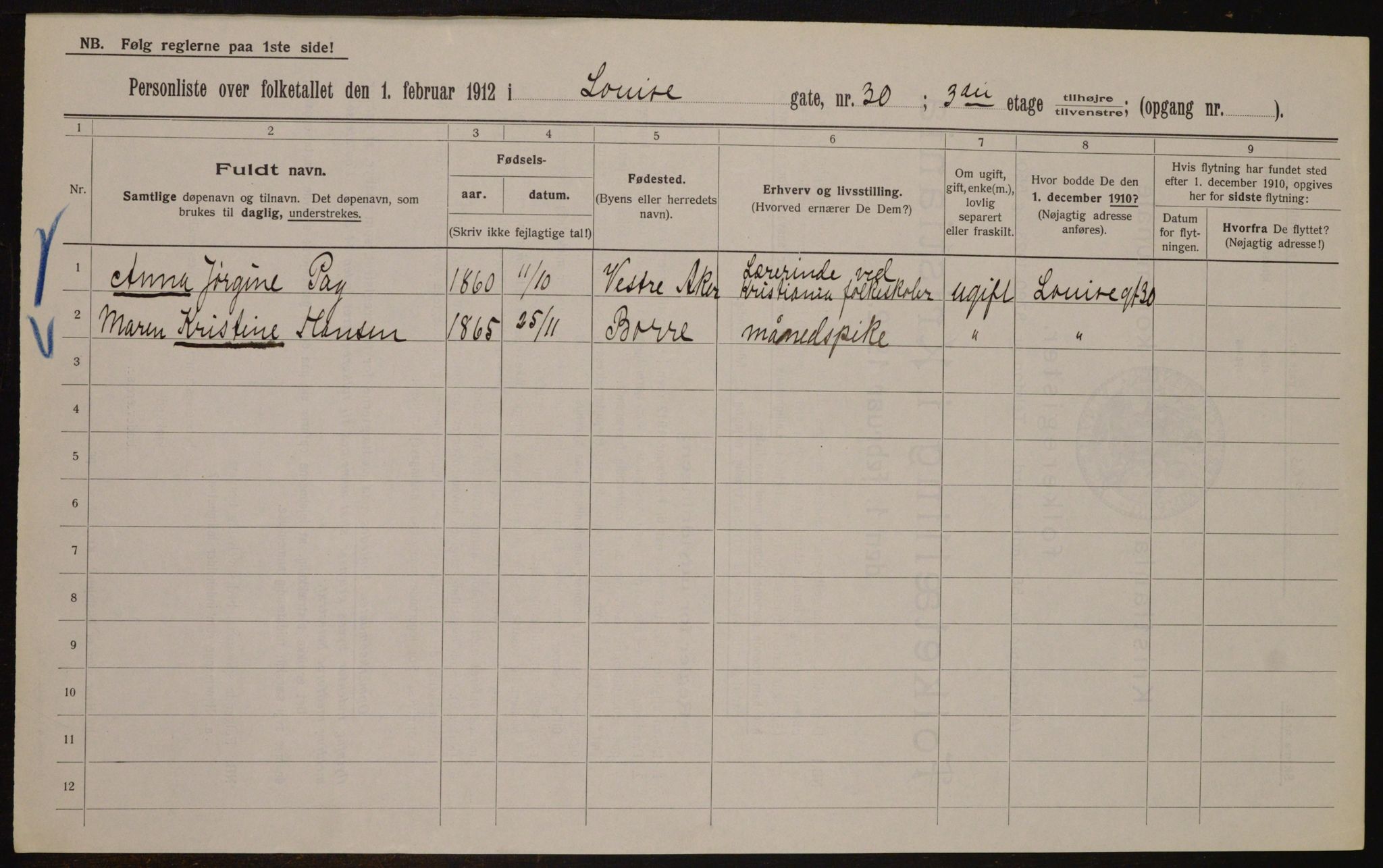 OBA, Municipal Census 1912 for Kristiania, 1912, p. 58796