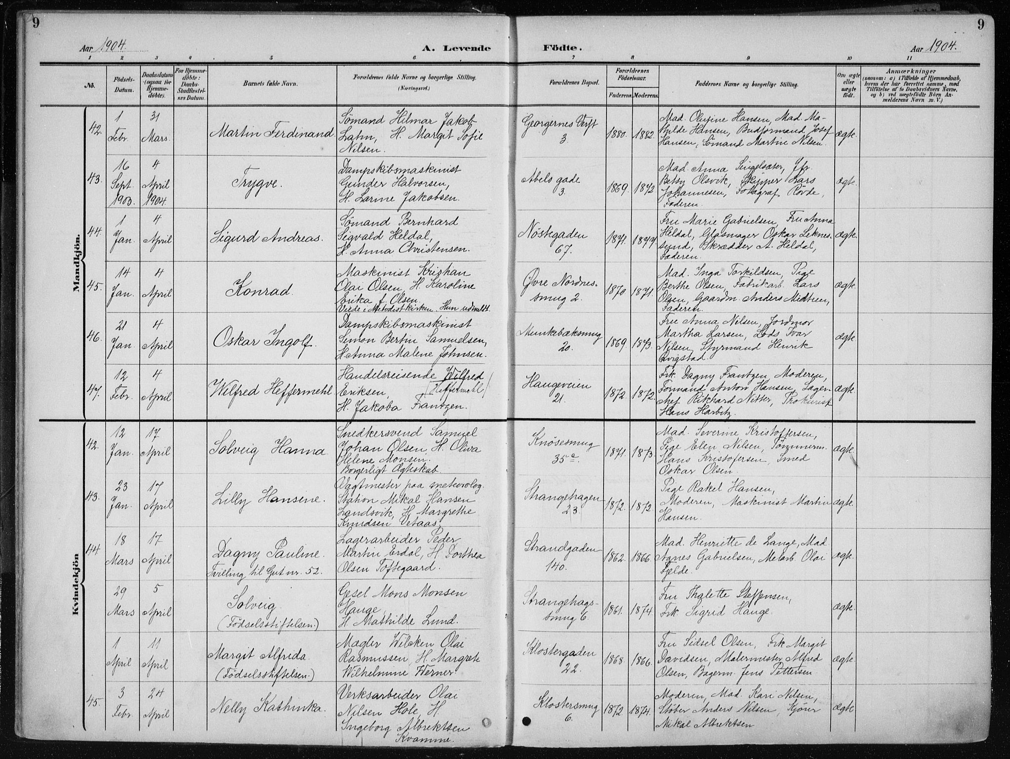 Nykirken Sokneprestembete, AV/SAB-A-77101/H/Haa/L0019: Parish register (official) no. B 7, 1904-1916, p. 9