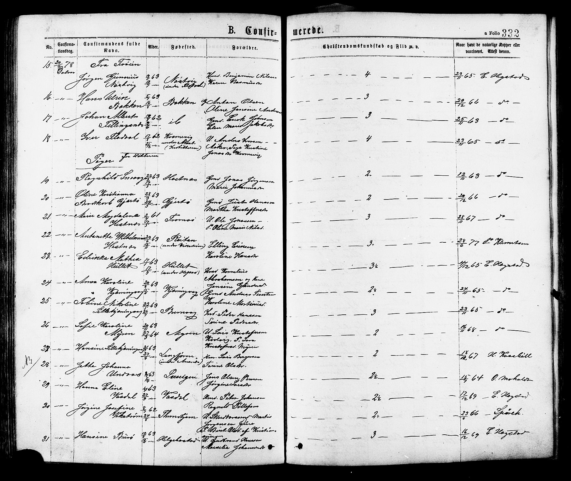 Ministerialprotokoller, klokkerbøker og fødselsregistre - Sør-Trøndelag, SAT/A-1456/634/L0532: Parish register (official) no. 634A08, 1871-1881, p. 332