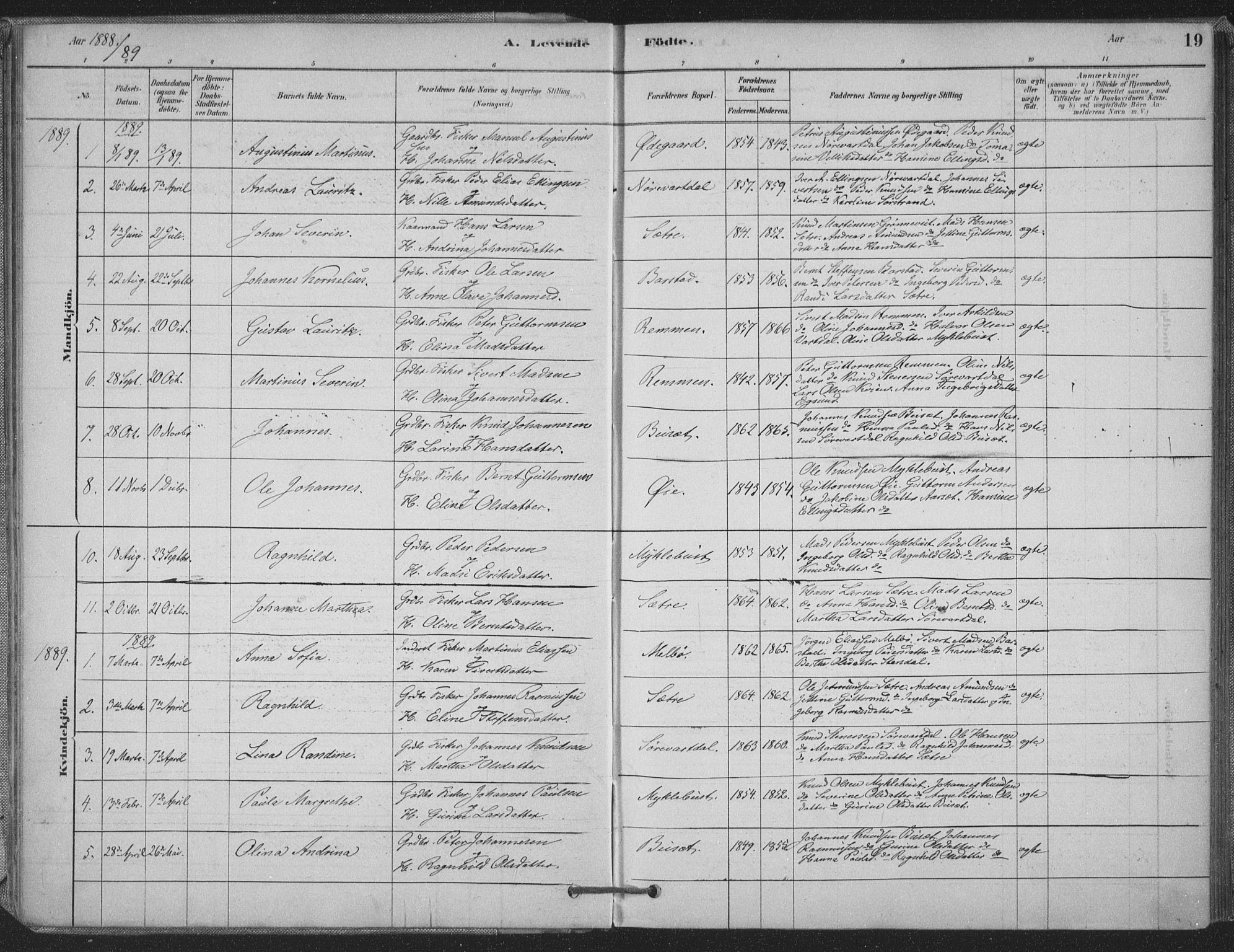 Ministerialprotokoller, klokkerbøker og fødselsregistre - Møre og Romsdal, SAT/A-1454/514/L0199: Parish register (official) no. 514A01, 1878-1912, p. 19