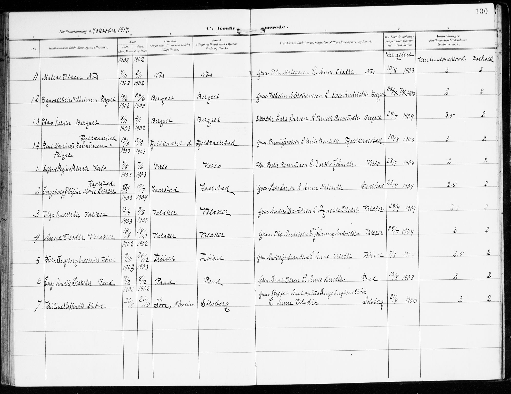 Innvik sokneprestembete, AV/SAB-A-80501: Parish register (official) no. D 2, 1900-1921, p. 130