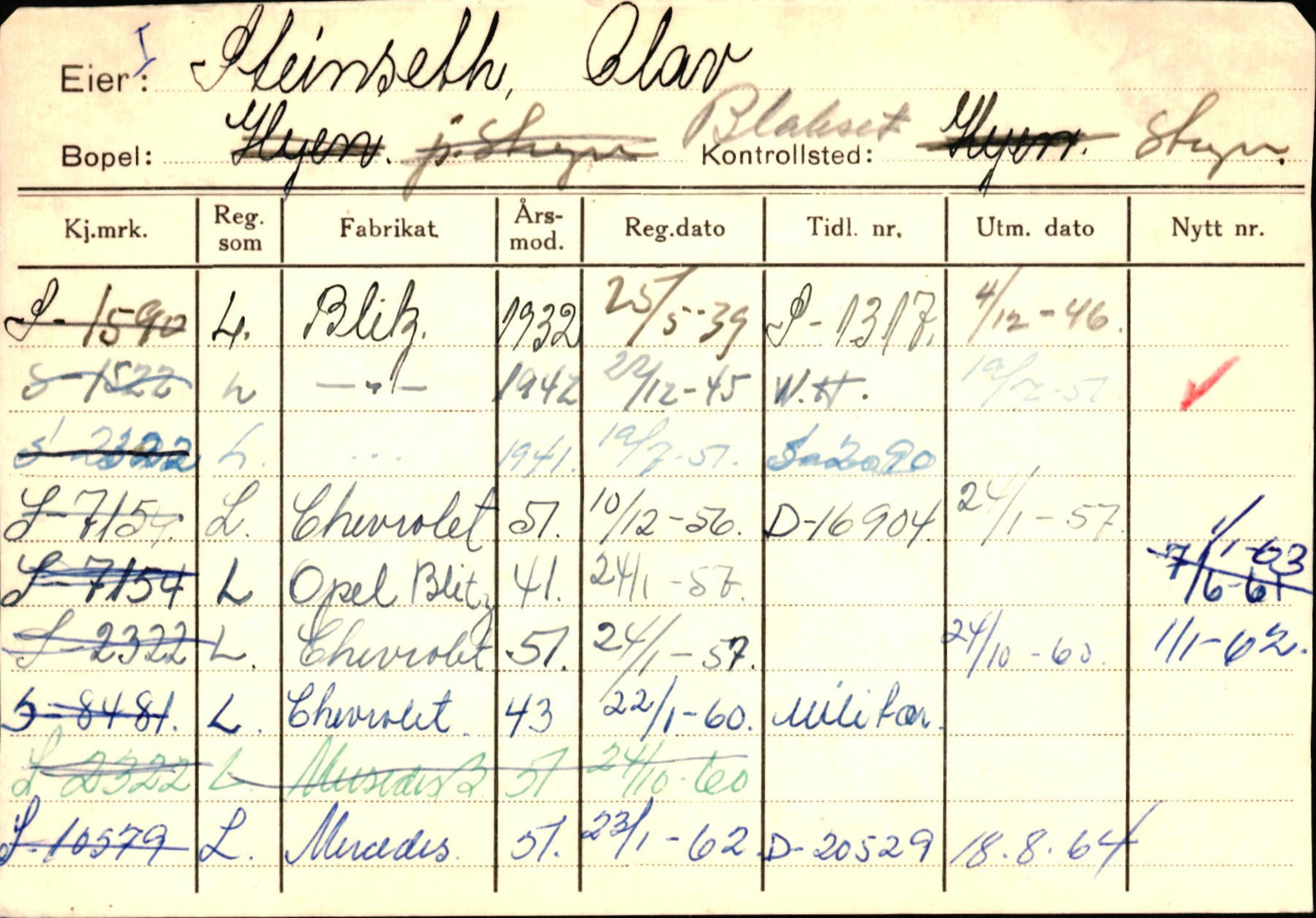 Statens vegvesen, Sogn og Fjordane vegkontor, AV/SAB-A-5301/4/F/L0131: Eigarregister Høyanger P-Å. Stryn S-Å, 1945-1975, p. 1455