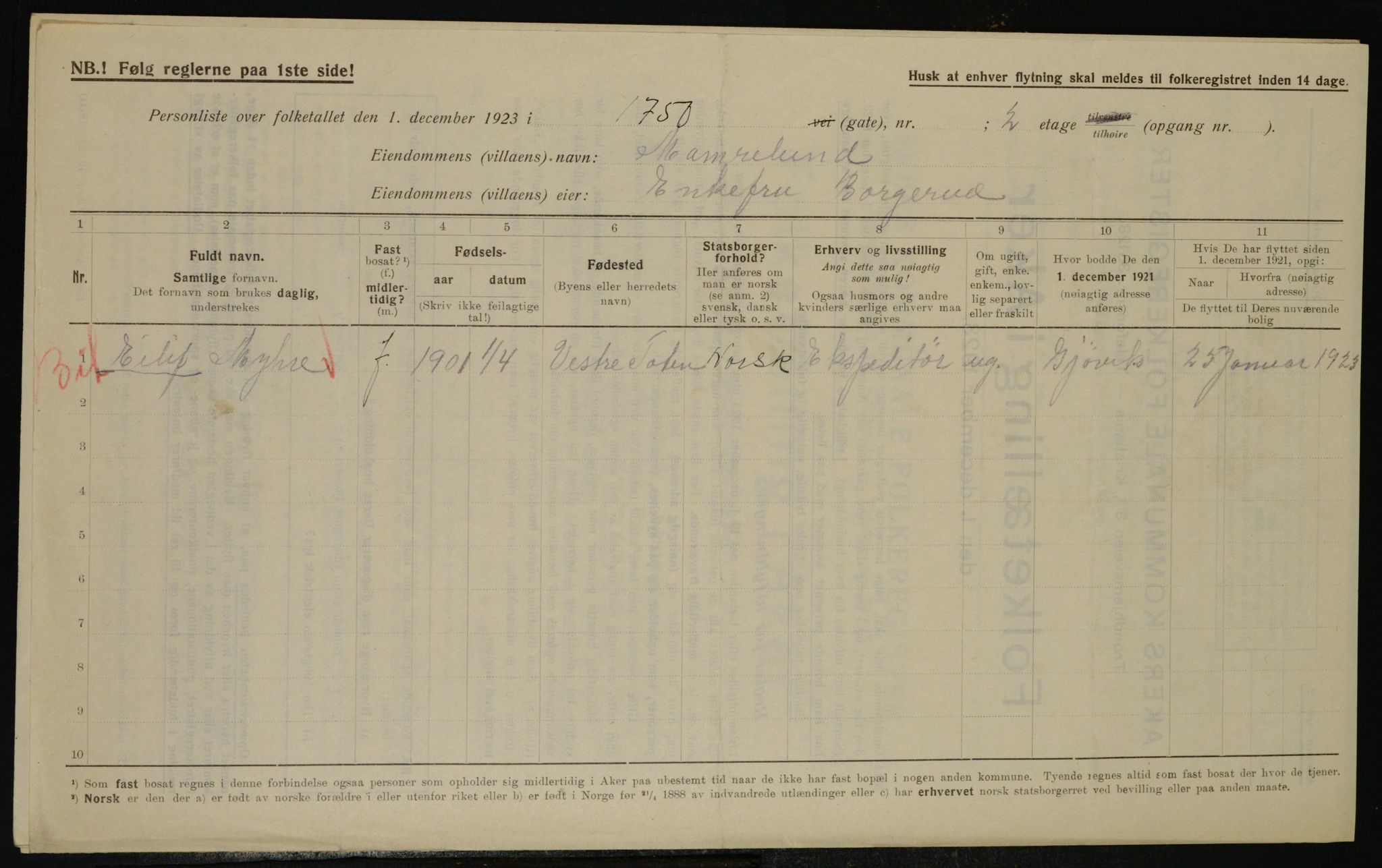 , Municipal Census 1923 for Aker, 1923, p. 37840