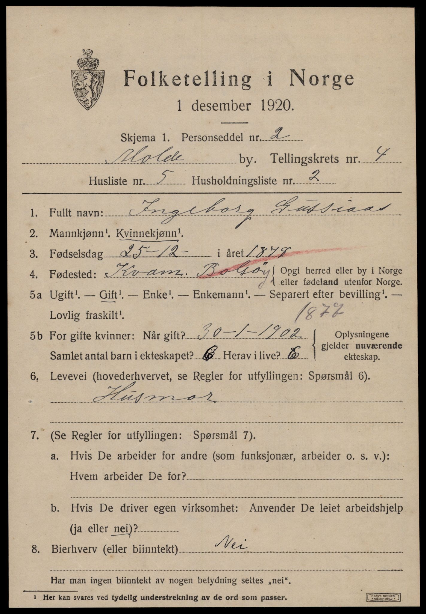 SAT, 1920 census for Molde, 1920, p. 5155