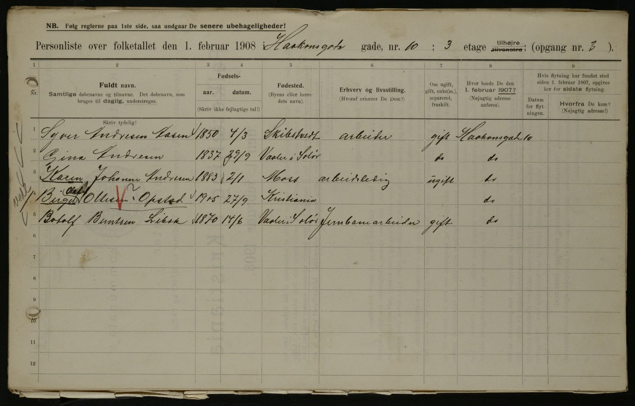 OBA, Municipal Census 1908 for Kristiania, 1908, p. 38450