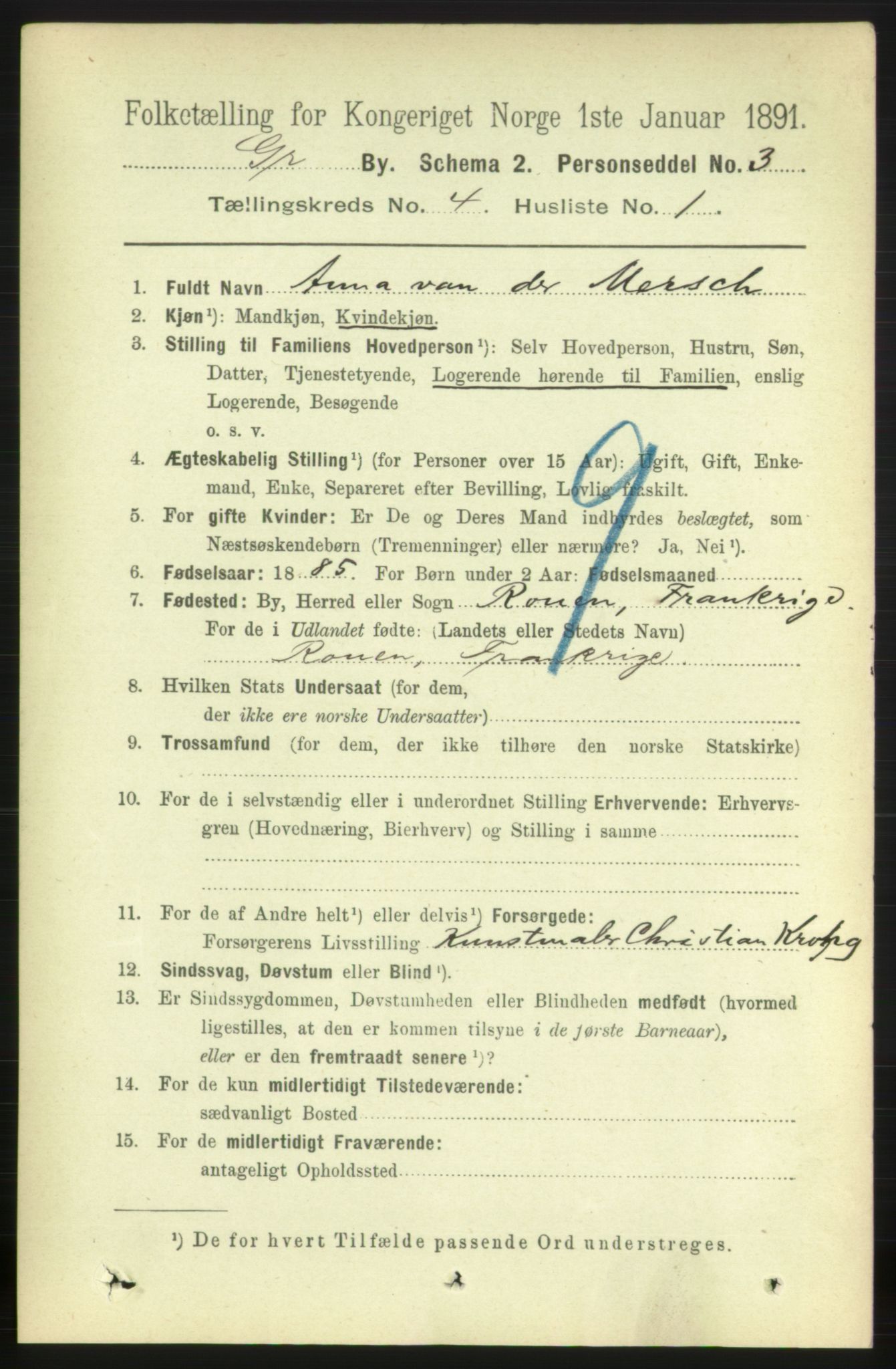 RA, 1891 census for 0904 Grimstad, 1891, p. 2547