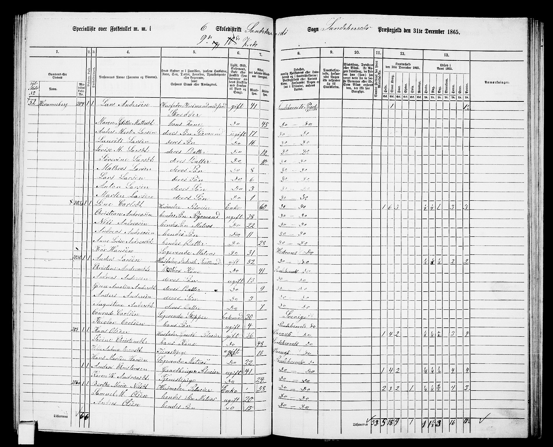 RA, 1865 census for Sandeherred/Sandeherred, 1865, p. 155