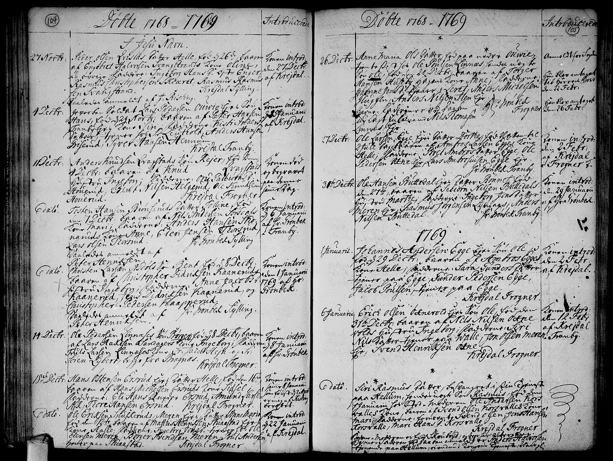 Lier kirkebøker, SAKO/A-230/F/Fa/L0005: Parish register (official) no. I 5, 1764-1777, p. 104-105