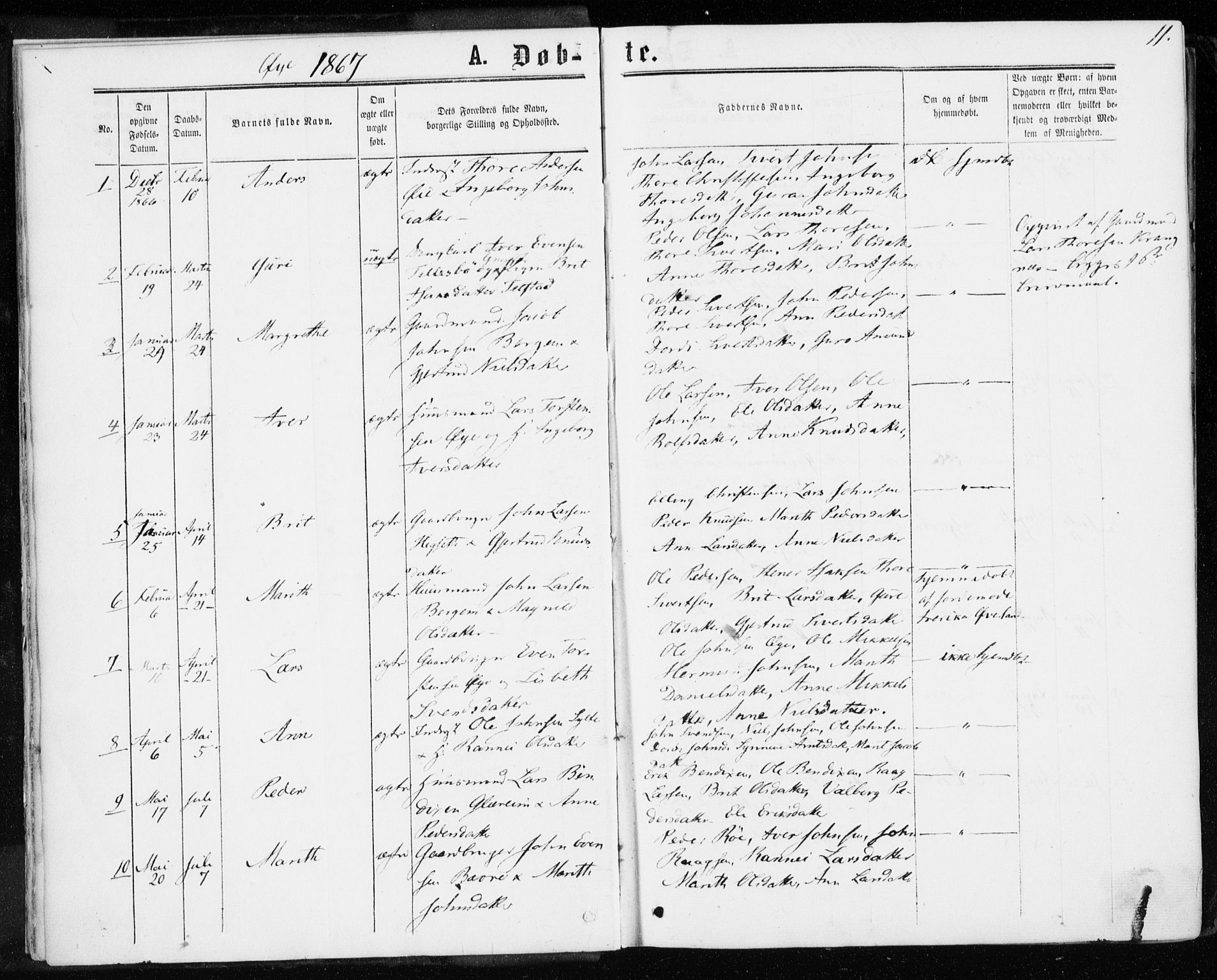 Ministerialprotokoller, klokkerbøker og fødselsregistre - Møre og Romsdal, SAT/A-1454/595/L1045: Parish register (official) no. 595A07, 1863-1873, p. 11