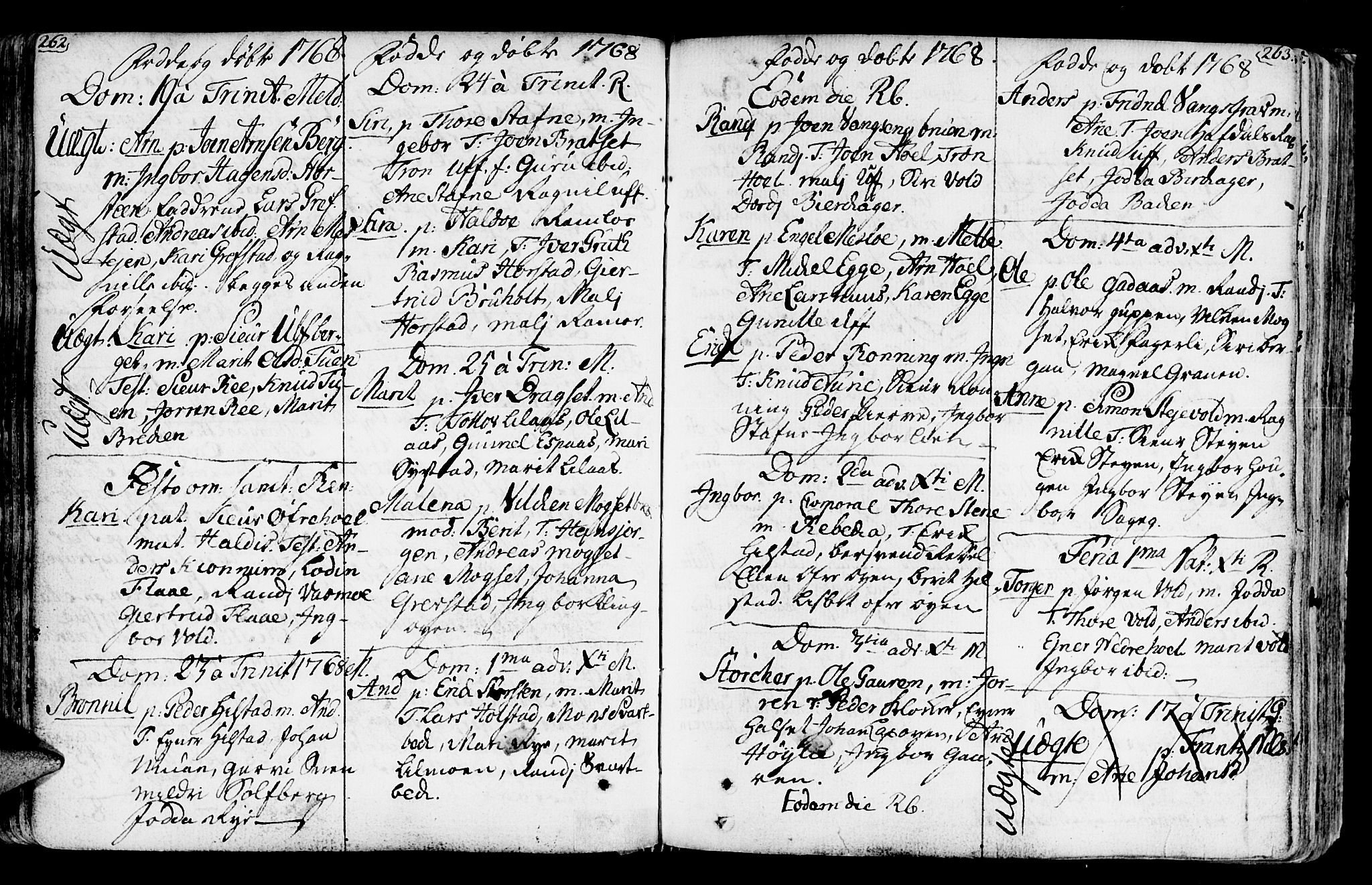 Ministerialprotokoller, klokkerbøker og fødselsregistre - Sør-Trøndelag, SAT/A-1456/672/L0851: Parish register (official) no. 672A04, 1751-1775, p. 262-263
