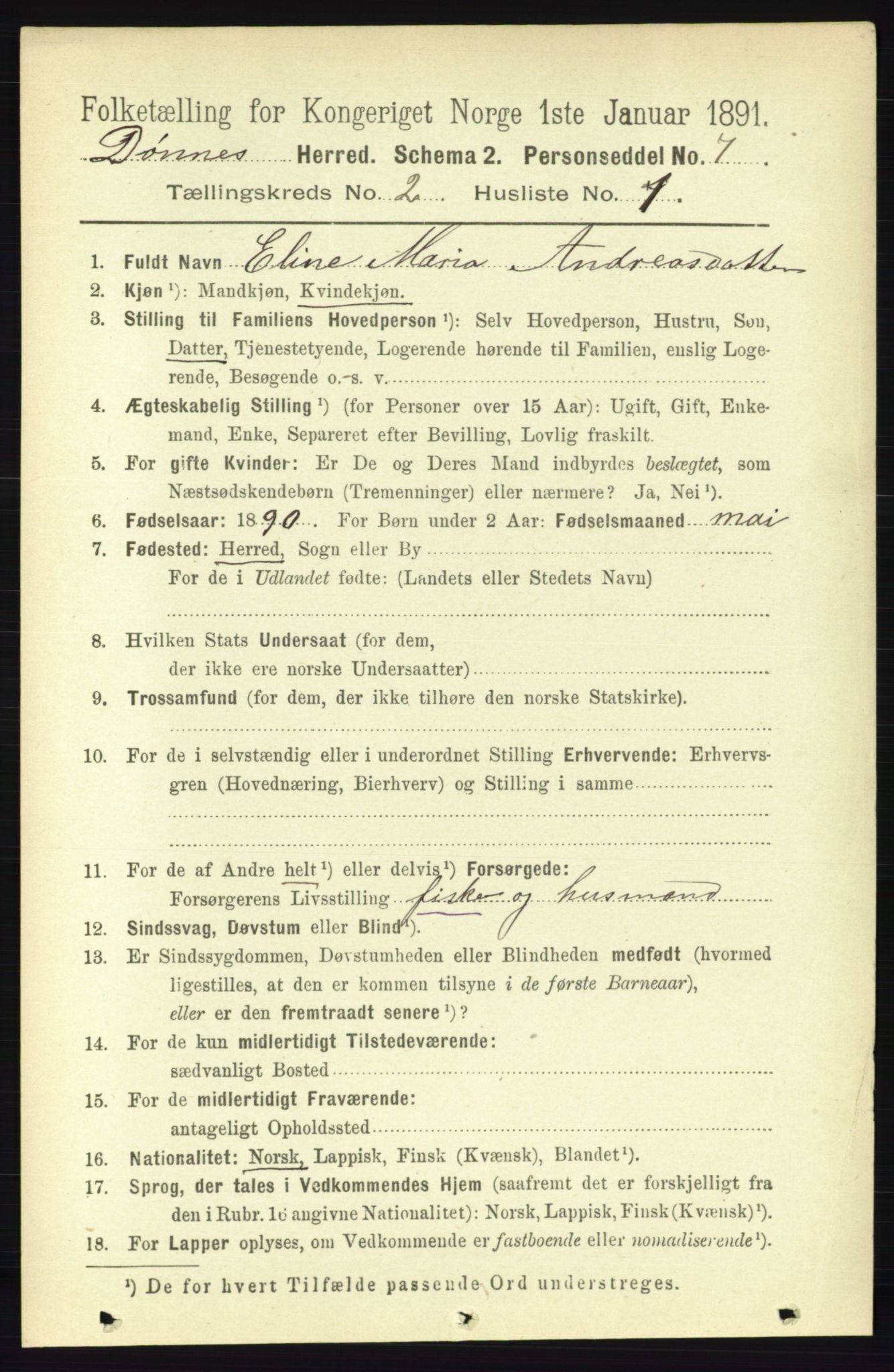 RA, 1891 census for 1827 Dønnes, 1891, p. 703