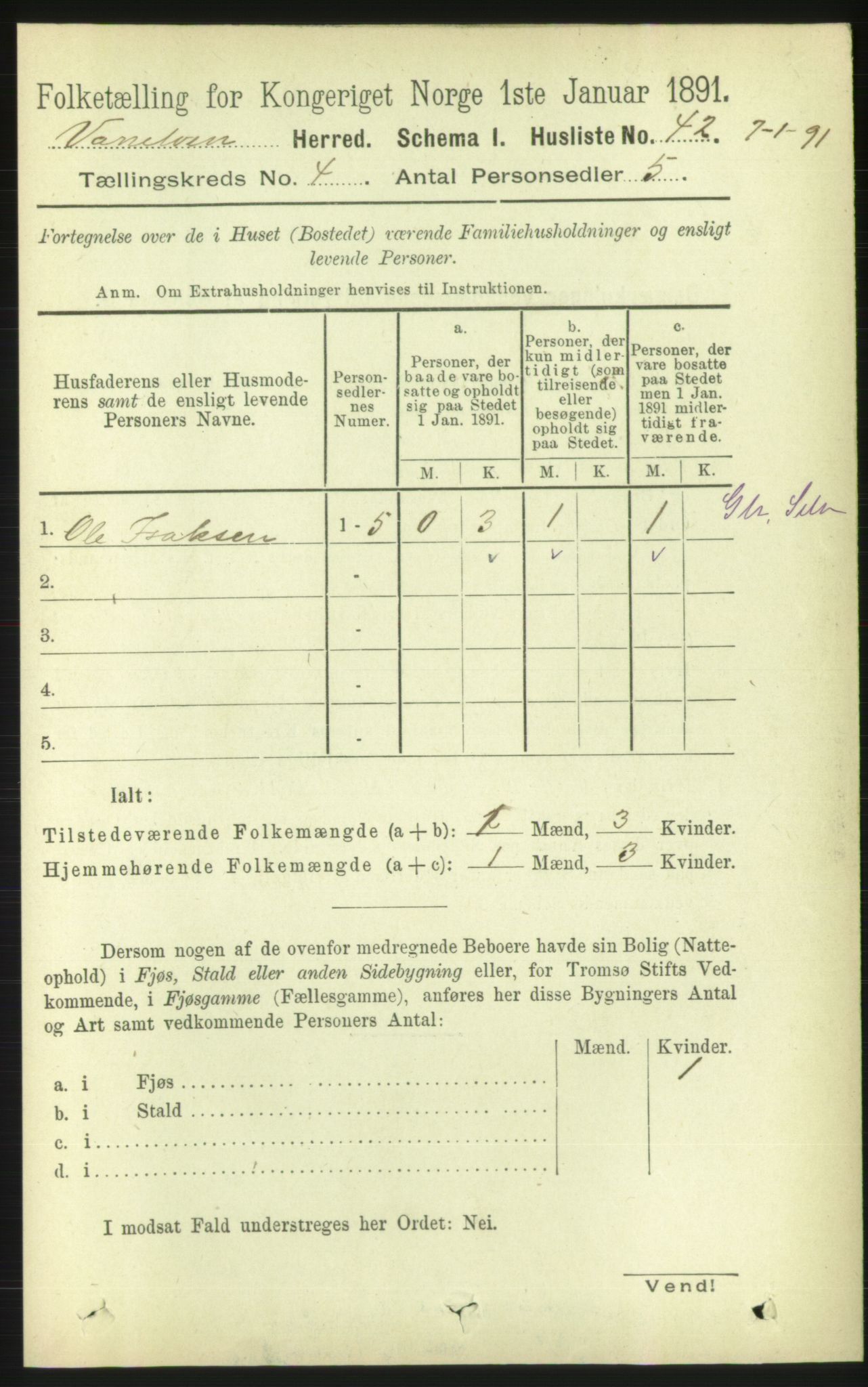 RA, 1891 census for 1511 Vanylven, 1891, p. 1804