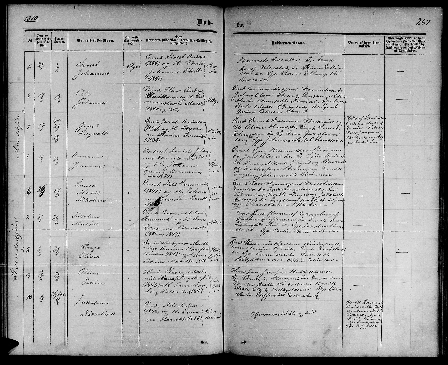 Ministerialprotokoller, klokkerbøker og fødselsregistre - Møre og Romsdal, AV/SAT-A-1454/511/L0157: Parish register (copy) no. 511C03, 1864-1884, p. 267