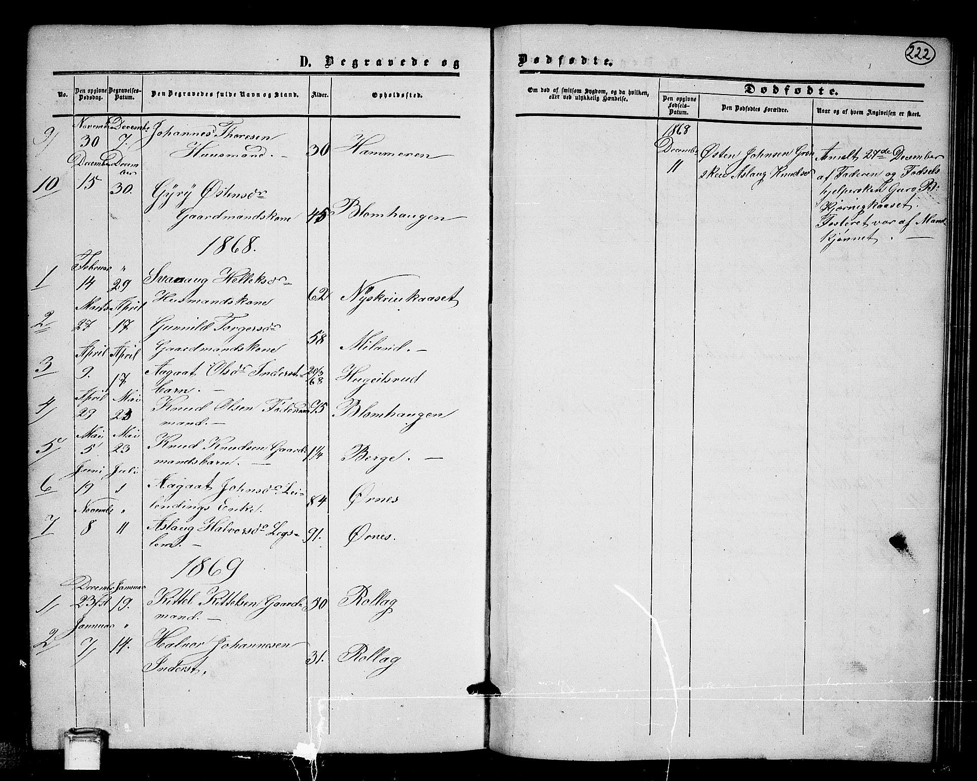 Tinn kirkebøker, SAKO/A-308/G/Gb/L0002: Parish register (copy) no. II 2, 1851-1886, p. 222