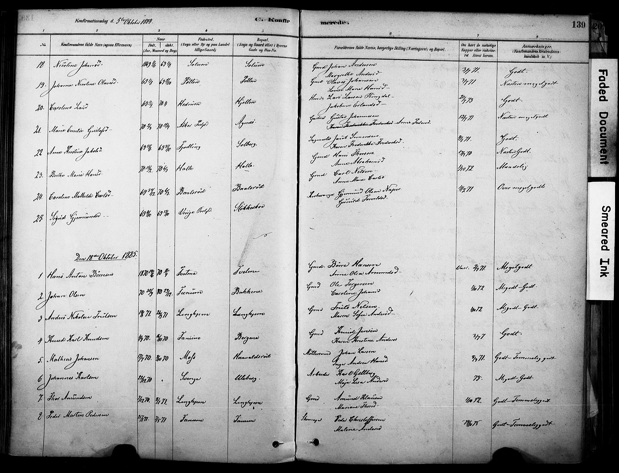 Brunlanes kirkebøker, AV/SAKO-A-342/F/Fc/L0001: Parish register (official) no. III 1, 1878-1899, p. 139