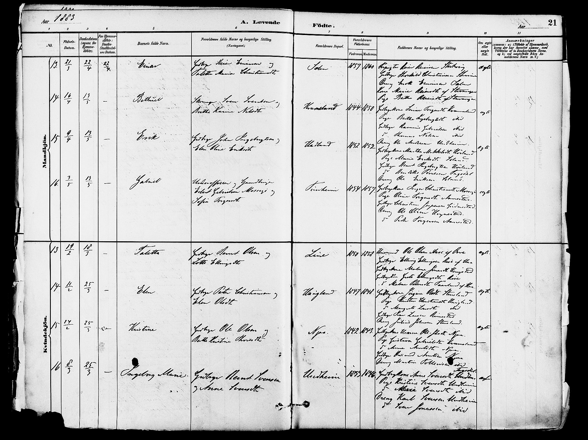 Lye sokneprestkontor, AV/SAST-A-101794/001/30BA/L0009: Parish register (official) no. A 8, 1881-1892, p. 21