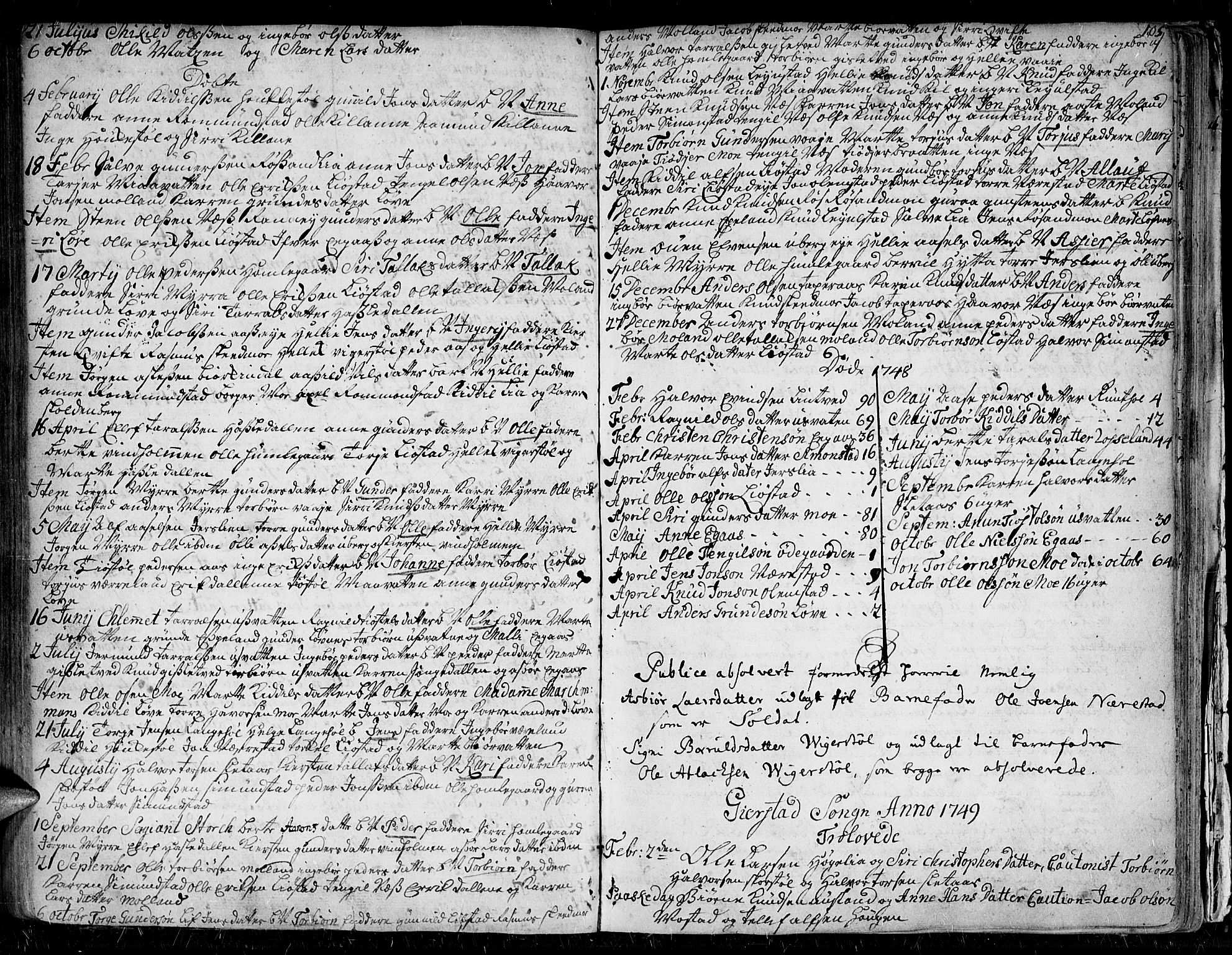 Gjerstad sokneprestkontor, AV/SAK-1111-0014/F/Fa/Faa/L0002: Parish register (official) no. A 2, 1717-1779, p. 105