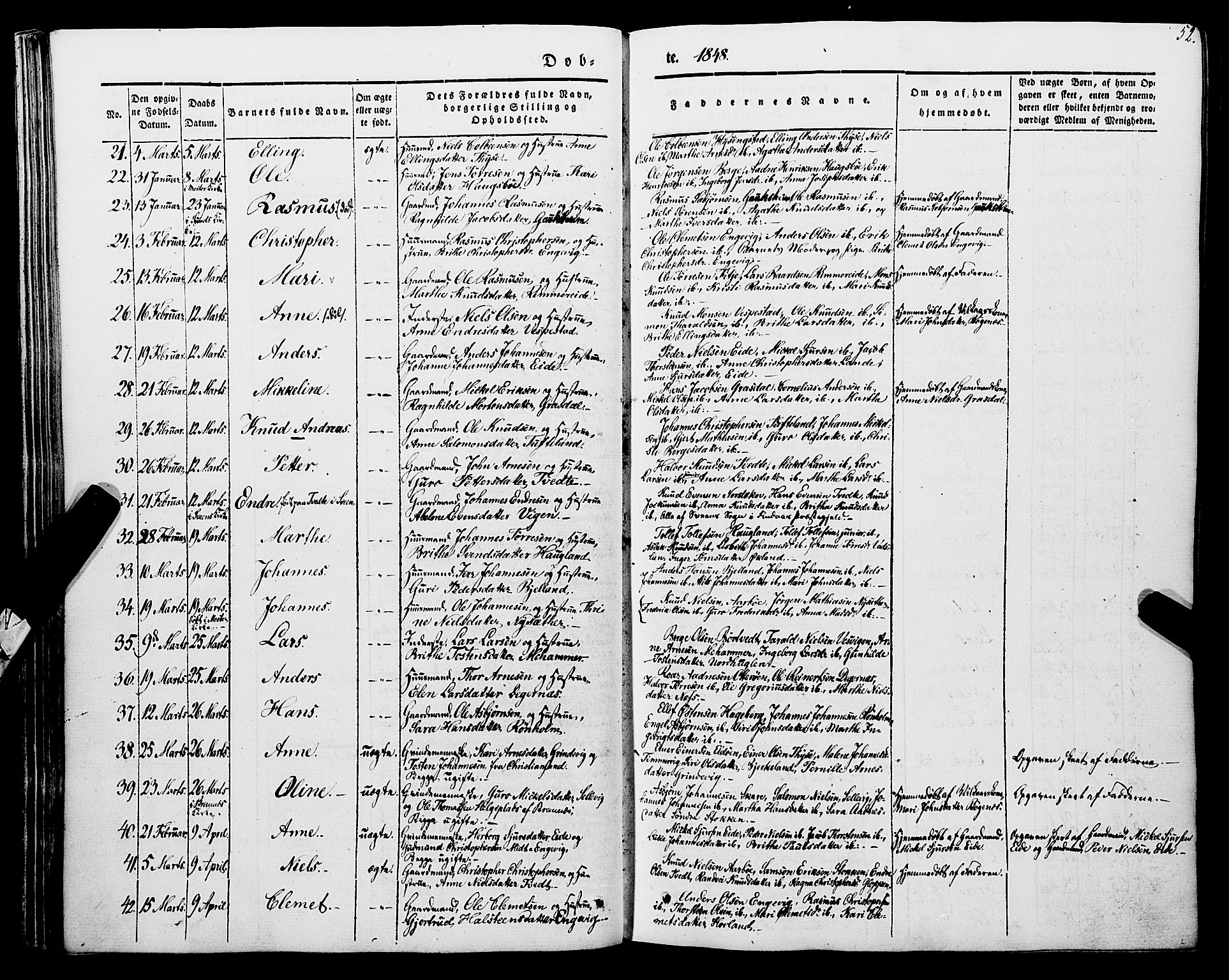 Stord sokneprestembete, SAB/A-78201/H/Haa: Parish register (official) no. A 7, 1841-1861, p. 52
