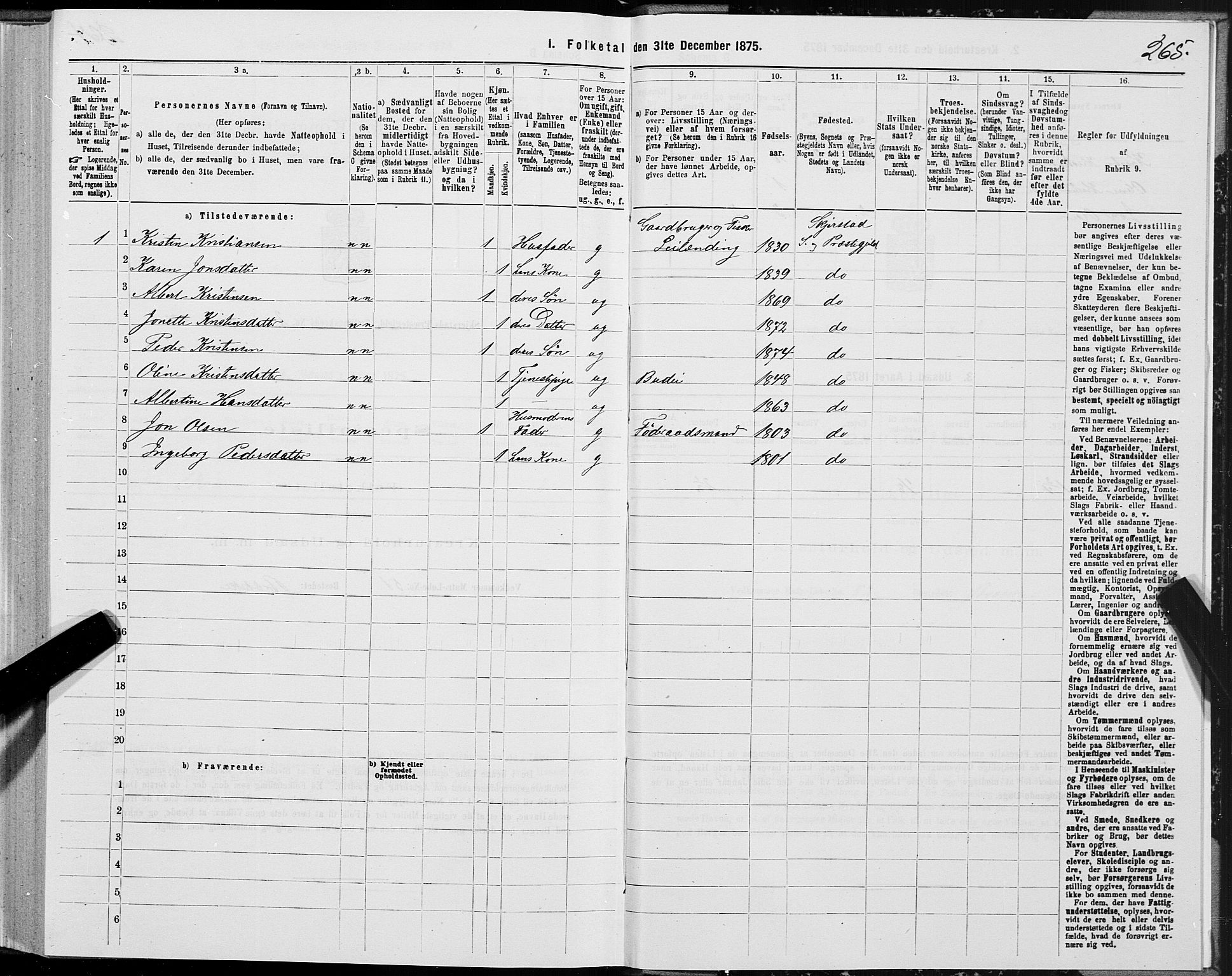 SAT, 1875 census for 1842P Skjerstad, 1875, p. 1265