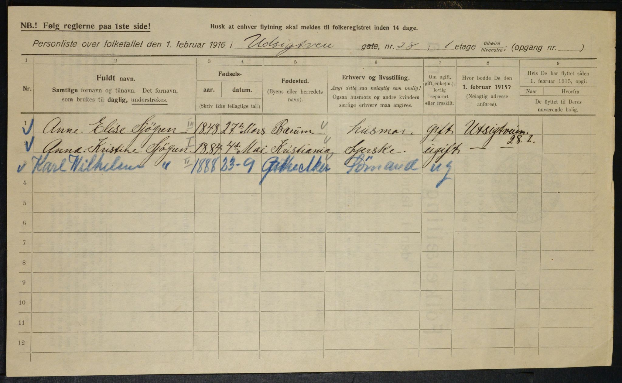 OBA, Municipal Census 1916 for Kristiania, 1916, p. 125111