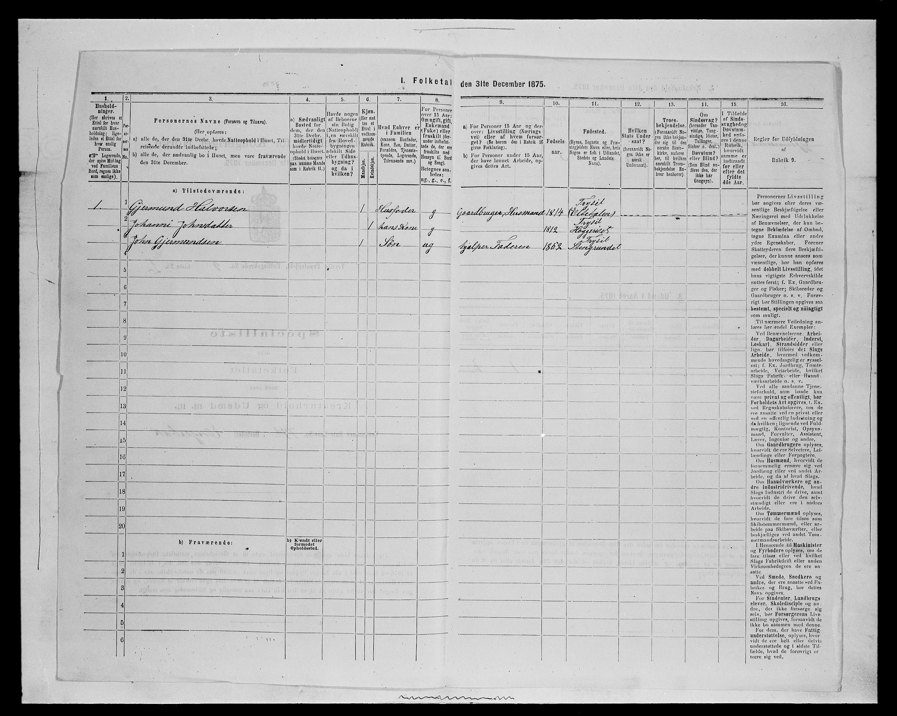 SAH, 1875 census for 0428P Trysil, 1875, p. 1078