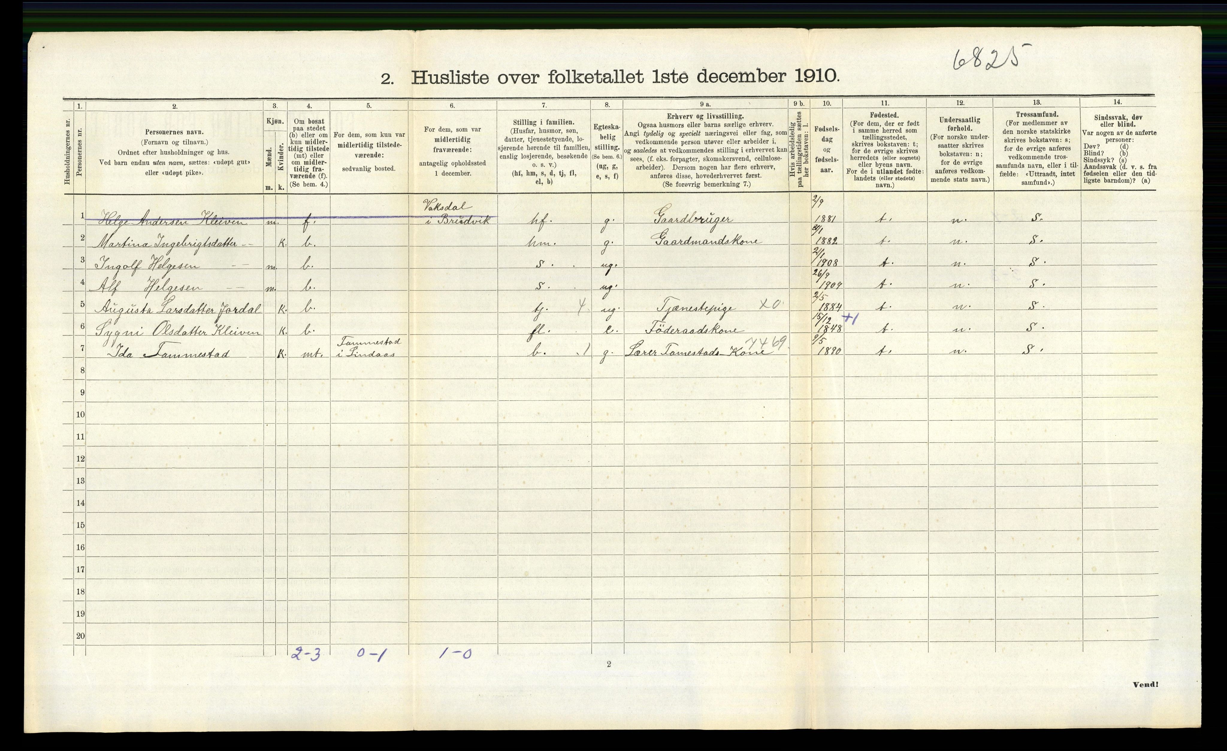 RA, 1910 census for Lindås, 1910, p. 1171