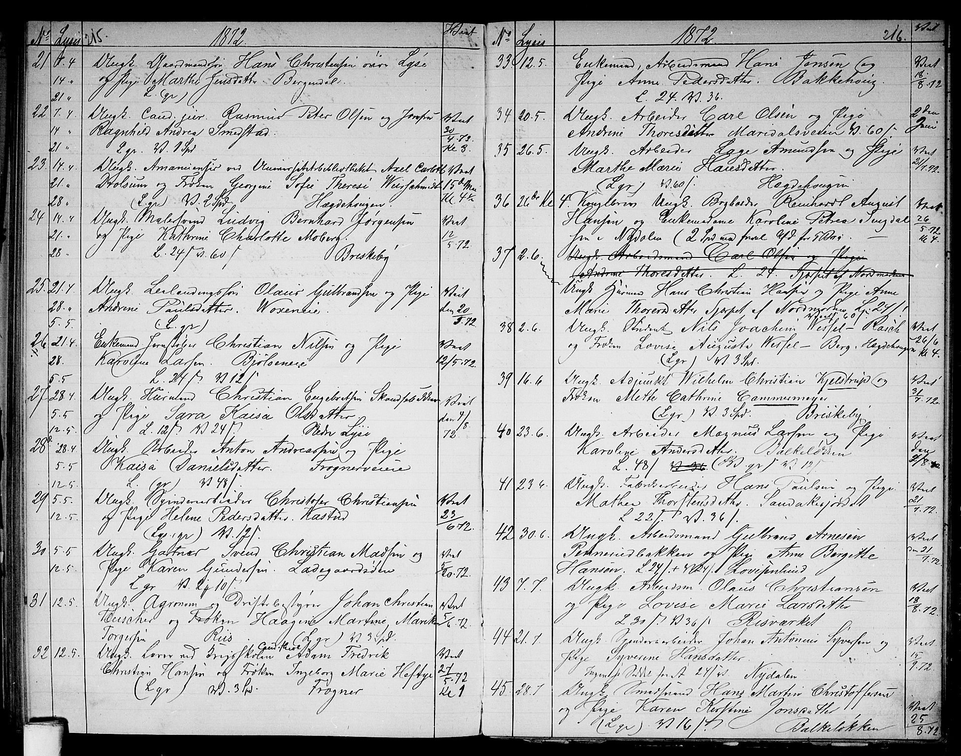 Vestre Aker prestekontor Kirkebøker, AV/SAO-A-10025/G/Ga/L0002: Parish register (copy) no. I 2, 1871-1879, p. 215-216