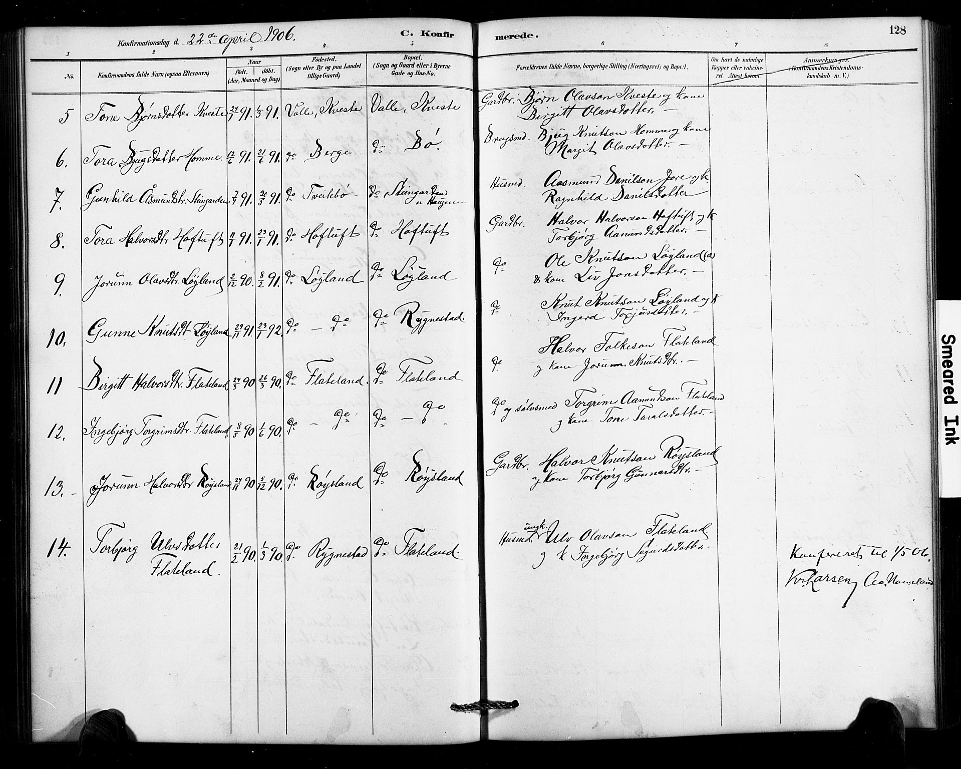 Valle sokneprestkontor, AV/SAK-1111-0044/F/Fb/Fbc/L0004: Parish register (copy) no. B 4, 1890-1928, p. 128