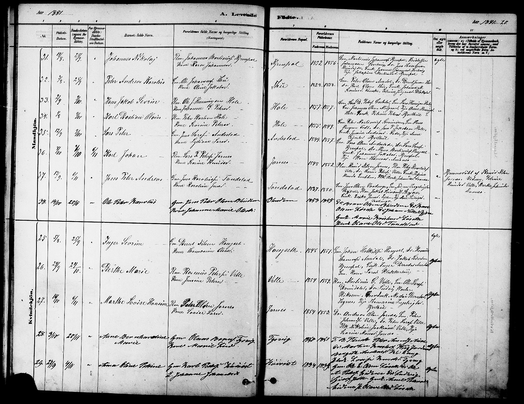 Ministerialprotokoller, klokkerbøker og fødselsregistre - Møre og Romsdal, SAT/A-1454/523/L0339: Parish register (copy) no. 523C02, 1878-1891, p. 20