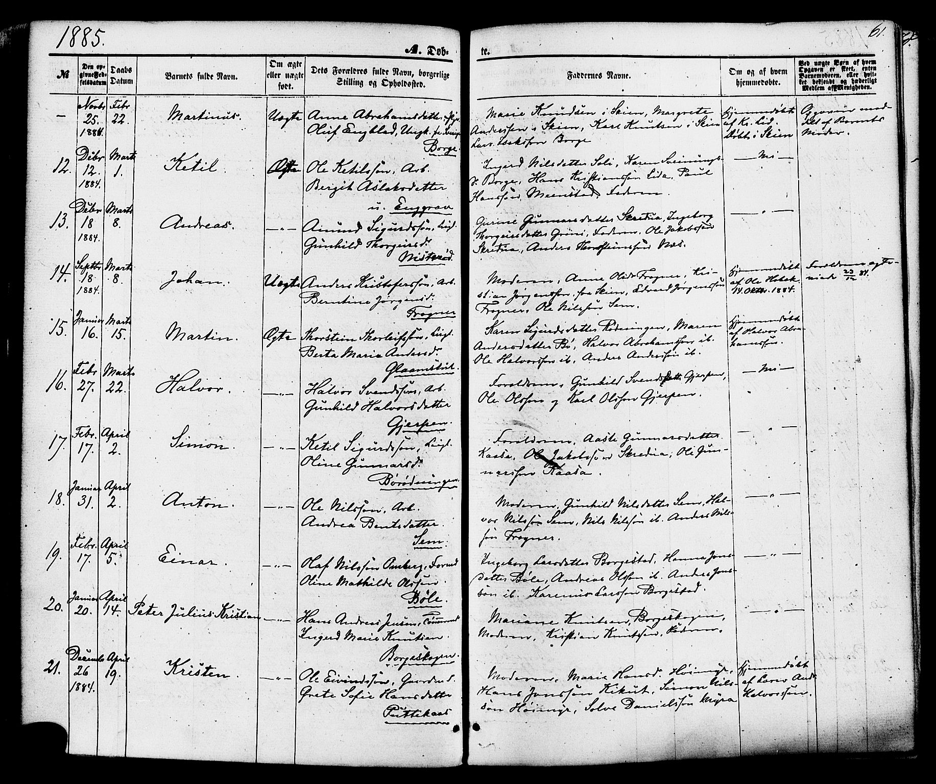 Gjerpen kirkebøker, SAKO/A-265/F/Fa/L0009: Parish register (official) no. I 9, 1872-1885, p. 61