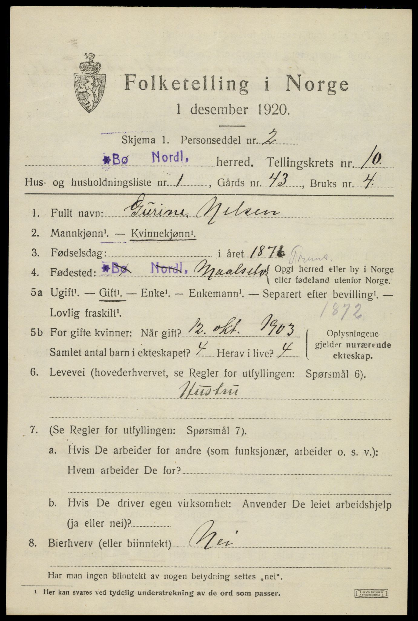 SAT, 1920 census for Bø, 1920, p. 8520