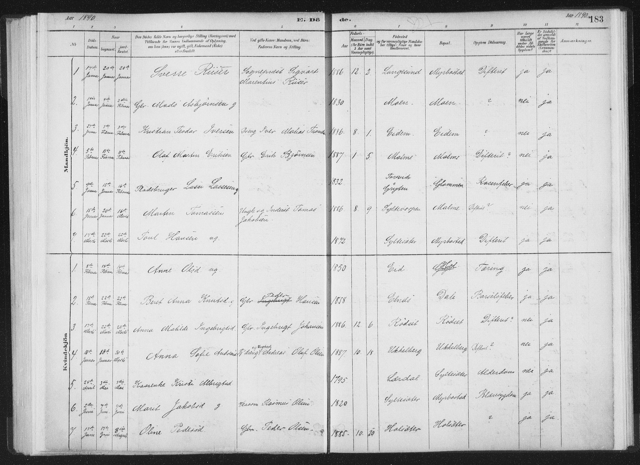 Ministerialprotokoller, klokkerbøker og fødselsregistre - Møre og Romsdal, AV/SAT-A-1454/564/L0740: Parish register (official) no. 564A01, 1880-1899, p. 183
