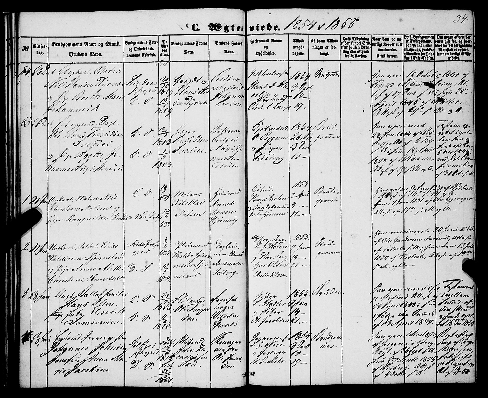 Korskirken sokneprestembete, AV/SAB-A-76101/H/Haa/L0035: Parish register (official) no. D 2, 1852-1867, p. 34