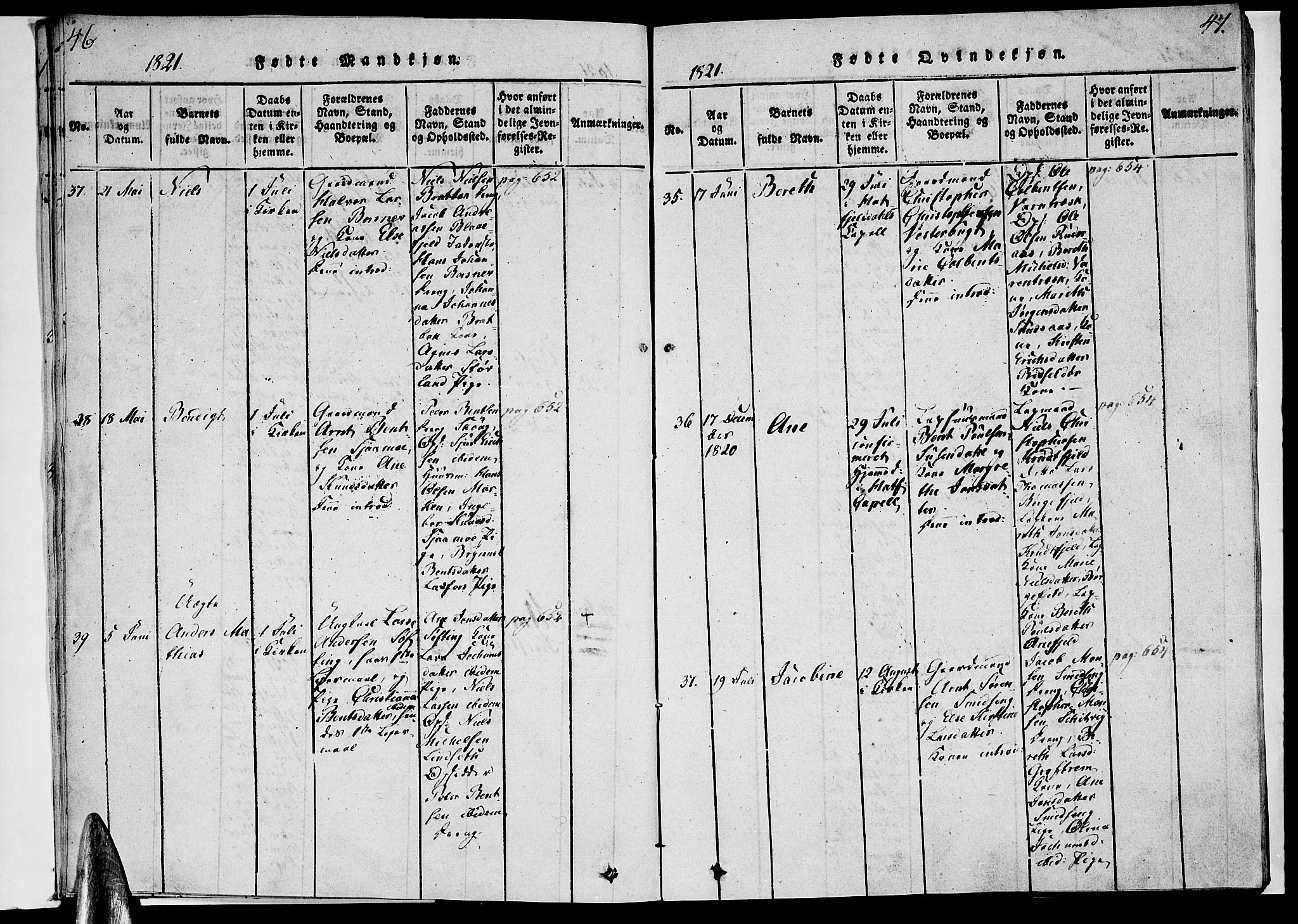 Ministerialprotokoller, klokkerbøker og fødselsregistre - Nordland, AV/SAT-A-1459/820/L0288: Parish register (official) no. 820A09, 1820-1825, p. 46-47