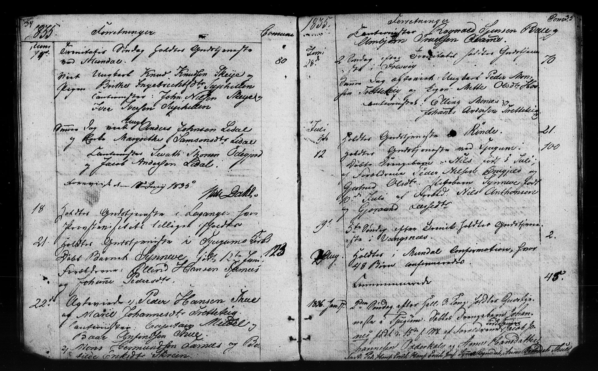 Leikanger sokneprestembete, SAB/A-81001: Curate's parish register no. A 1A, 1833-1838, p. 34-35
