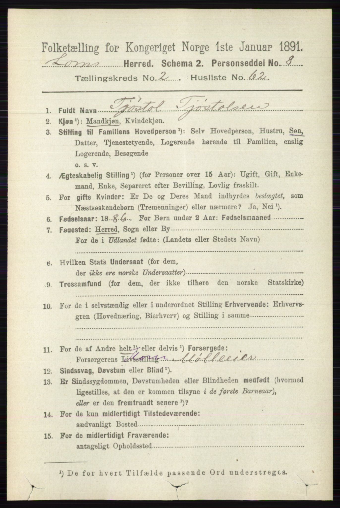 RA, 1891 census for 0514 Lom, 1891, p. 1213