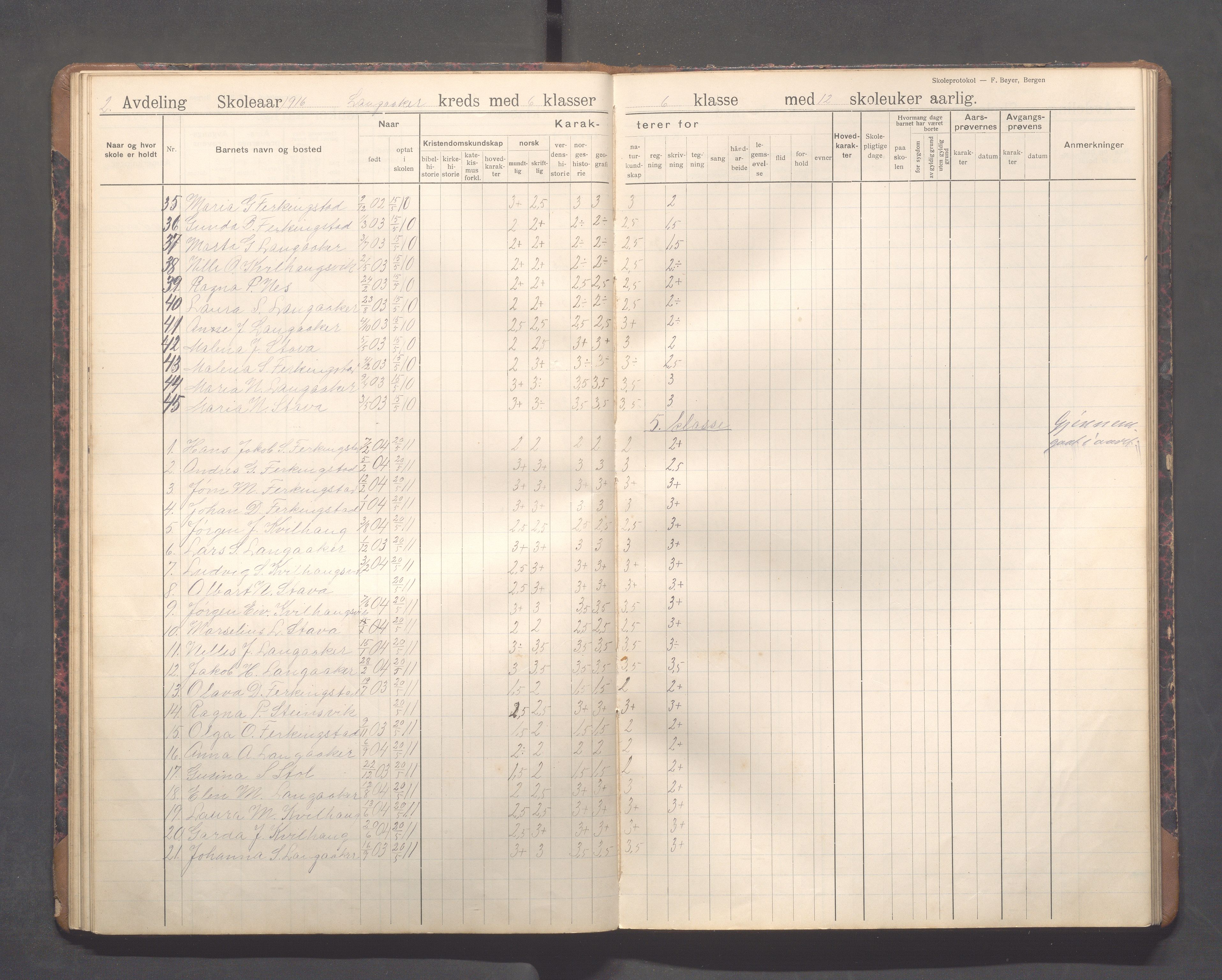 Skudenes kommune - Langåker - Ferkingstad skole, IKAR/A-303/H/L0003: Skoleprotokoll 2.-7. kl., 1911-1924, p. 34