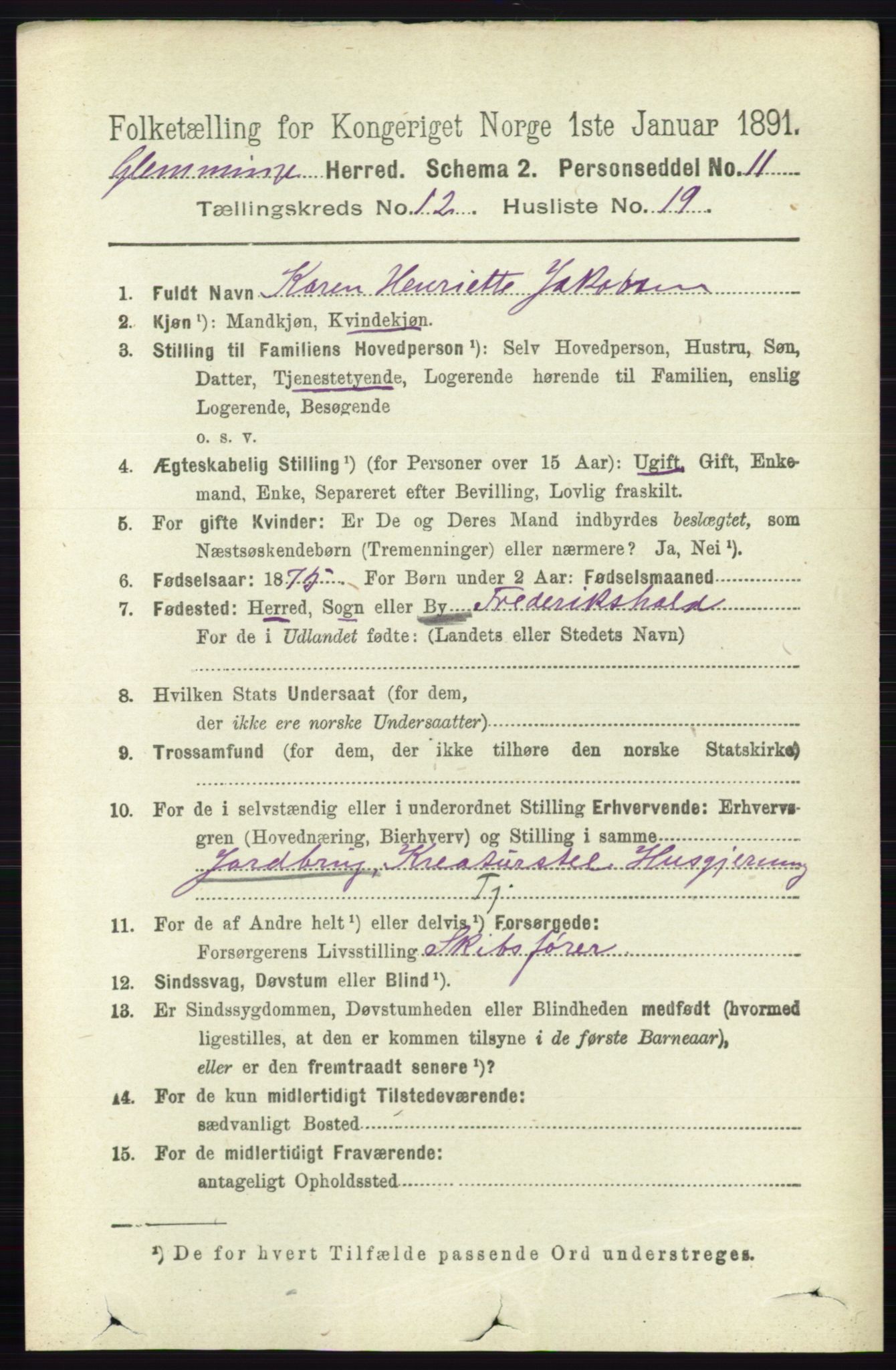 RA, 1891 census for 0132 Glemmen, 1891, p. 10936