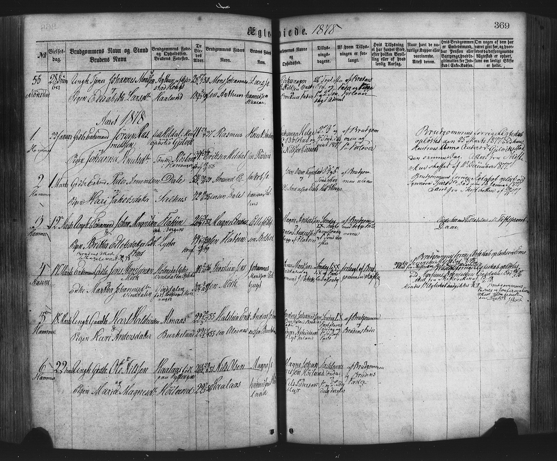 Hamre sokneprestembete, AV/SAB-A-75501/H/Ha/Haa/Haaa/L0015: Parish register (official) no. A 15, 1870-1881, p. 369