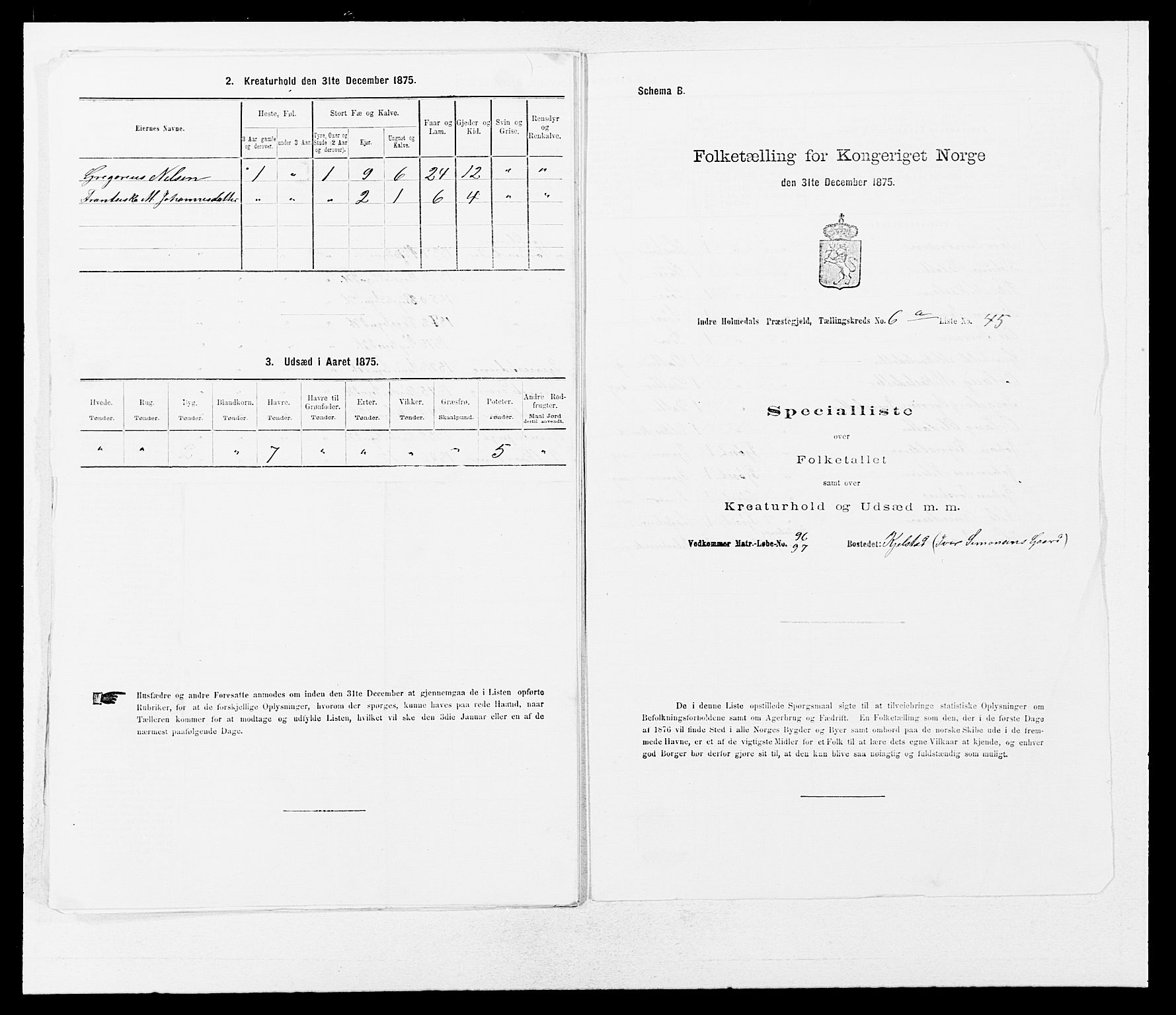 SAB, 1875 census for 1430P Indre Holmedal, 1875, p. 735